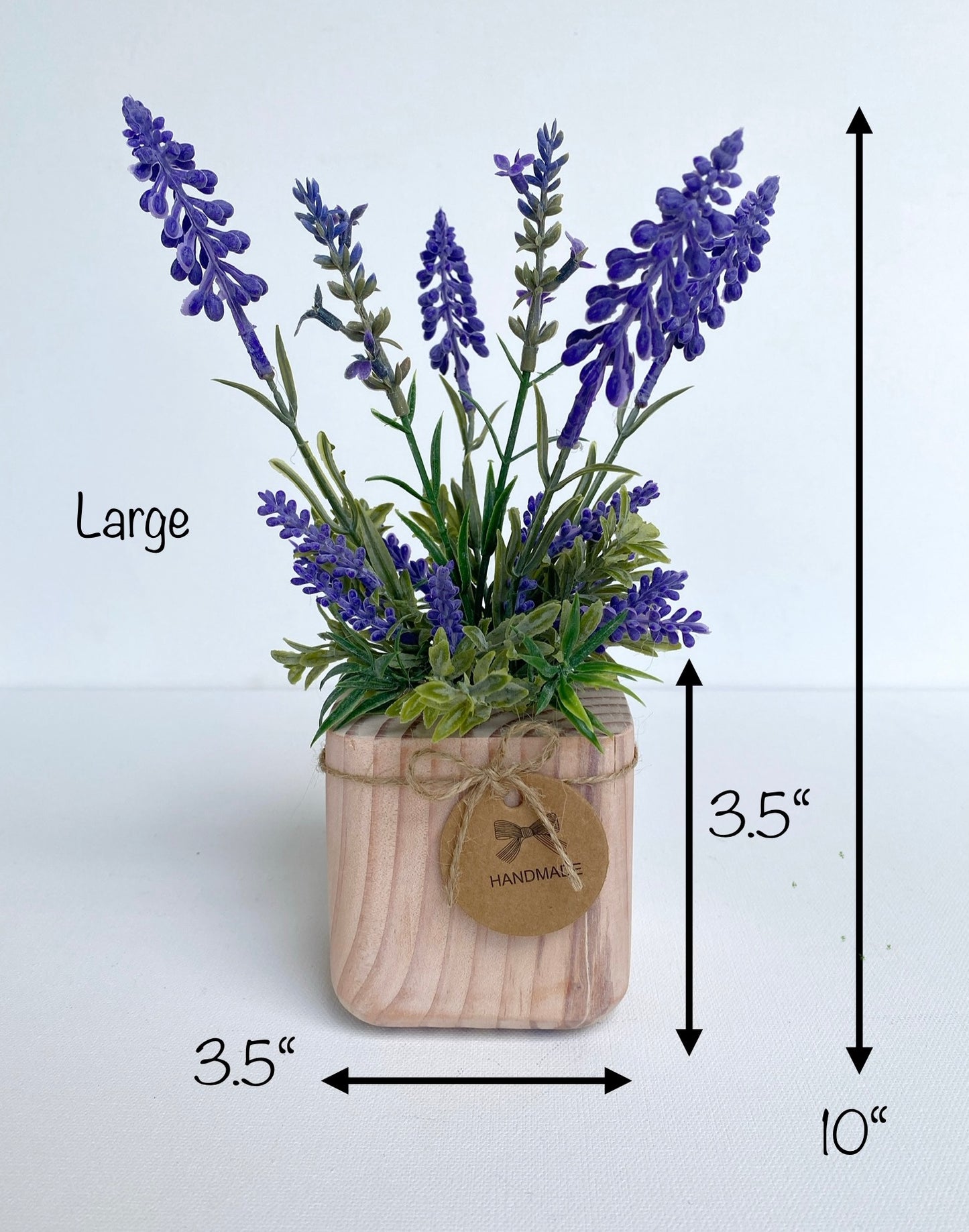 Artificial Lavender Plant in handmade Wood Pot - Floating Shelf, Farmhouse, Rustic, Boho Decor