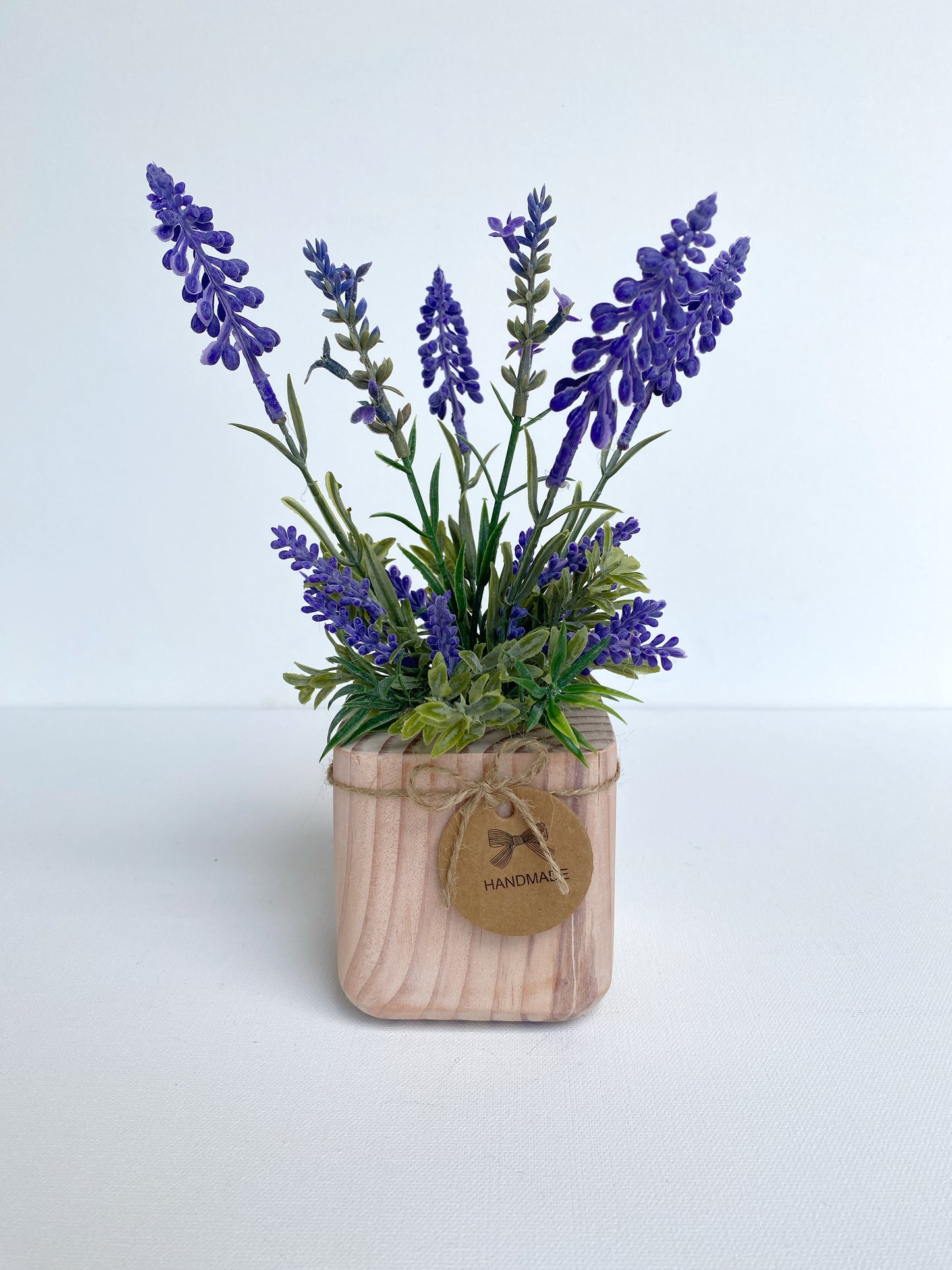 Artificial Lavender Plant in handmade Wood Pot - Floating Shelf, Farmhouse, Rustic, Boho Decor