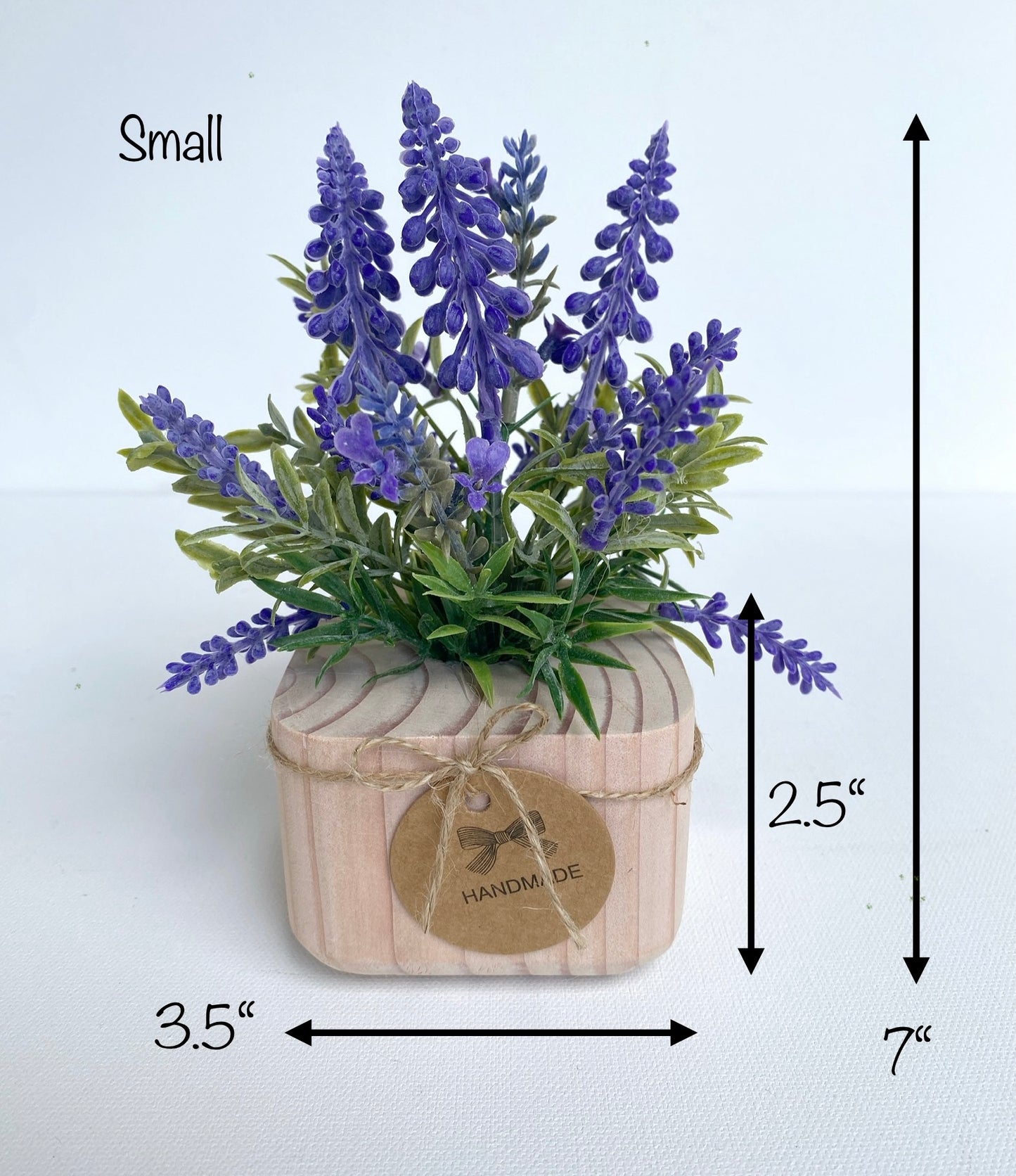 Artificial Lavender Plant in handmade Wood Pot - Floating Shelf, Farmhouse, Rustic, Boho Decor