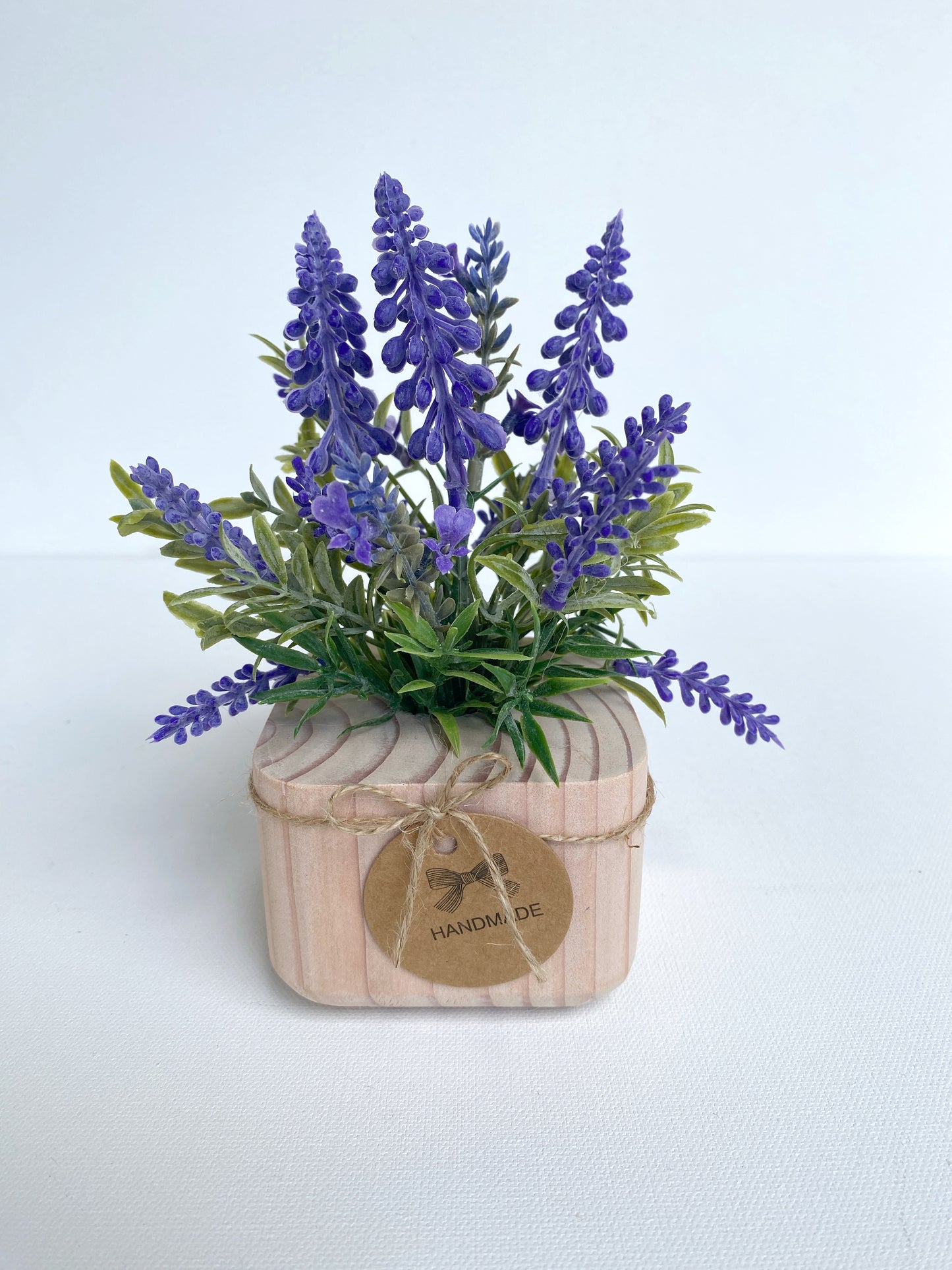 Artificial Lavender Plant in handmade Wood Pot - Floating Shelf, Farmhouse, Rustic, Boho Decor