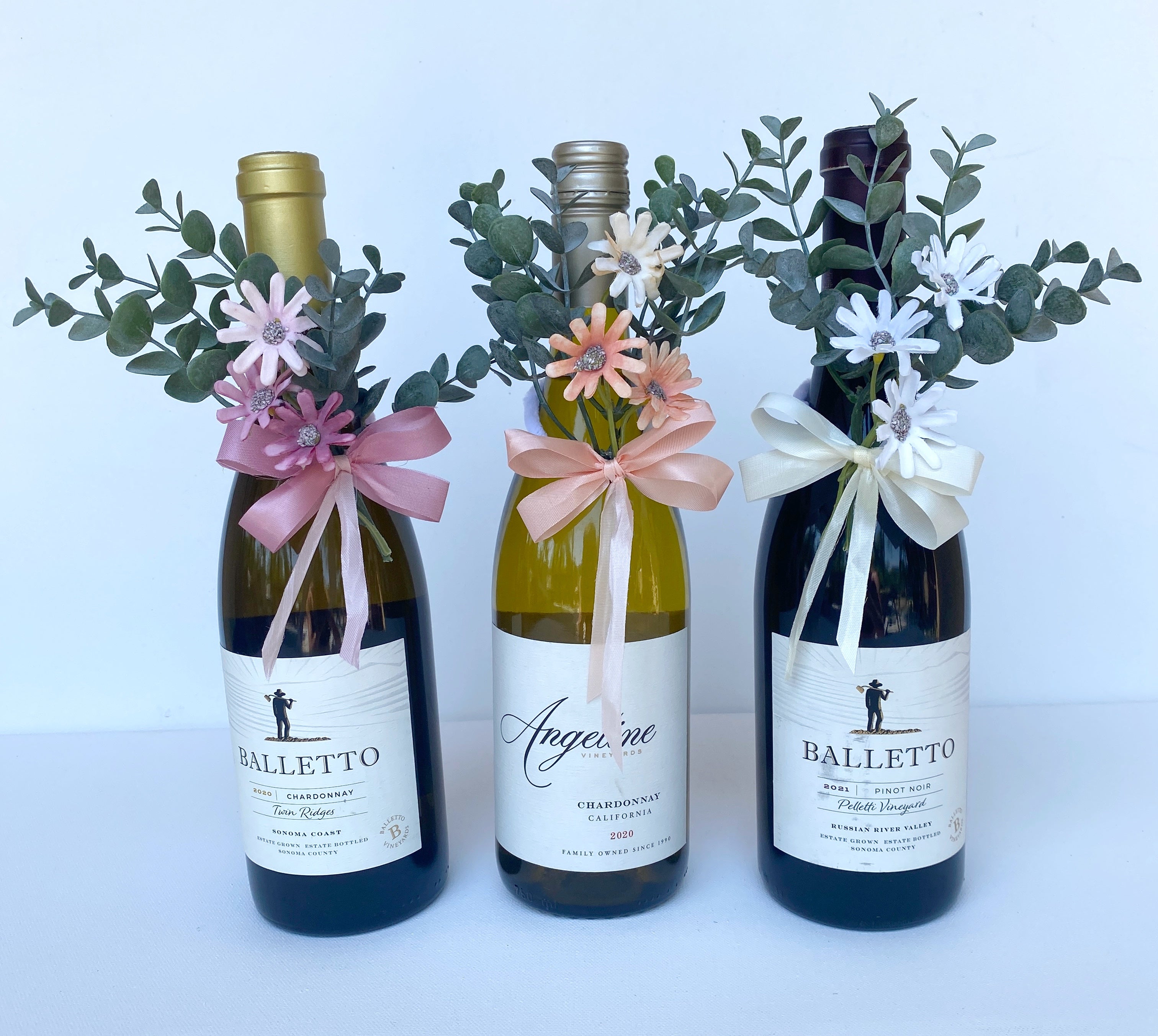 Wine Bottle Decor, Hostess Gift, Candle store Decoration, Wine Bottle Floral Bouquet, Mother's Day Arrangement, Wedding Centerpiece Ideas