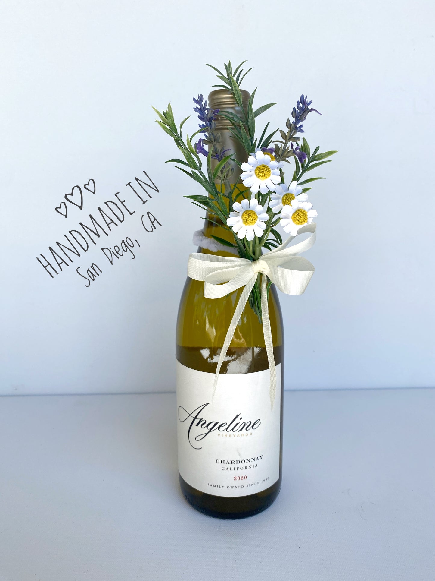 Wine Lover Gift - Faux Flower Arrangement for Wine or Champagne Bottles – Daisy and Lavender Wine Bottle Bouquet - Bottle Flowers