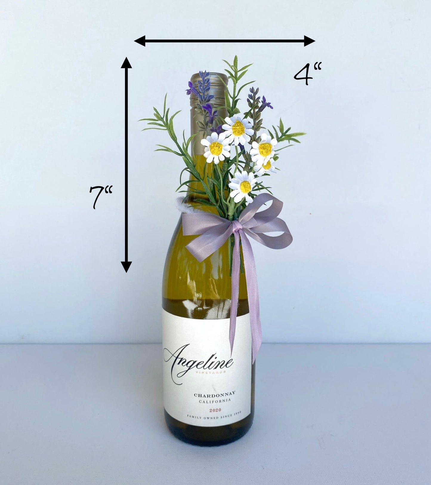 Wine Lover Gift - Faux Flower Arrangement for Wine or Champagne Bottles – Daisy and Lavender Wine Bottle Bouquet - Bottle Flowers