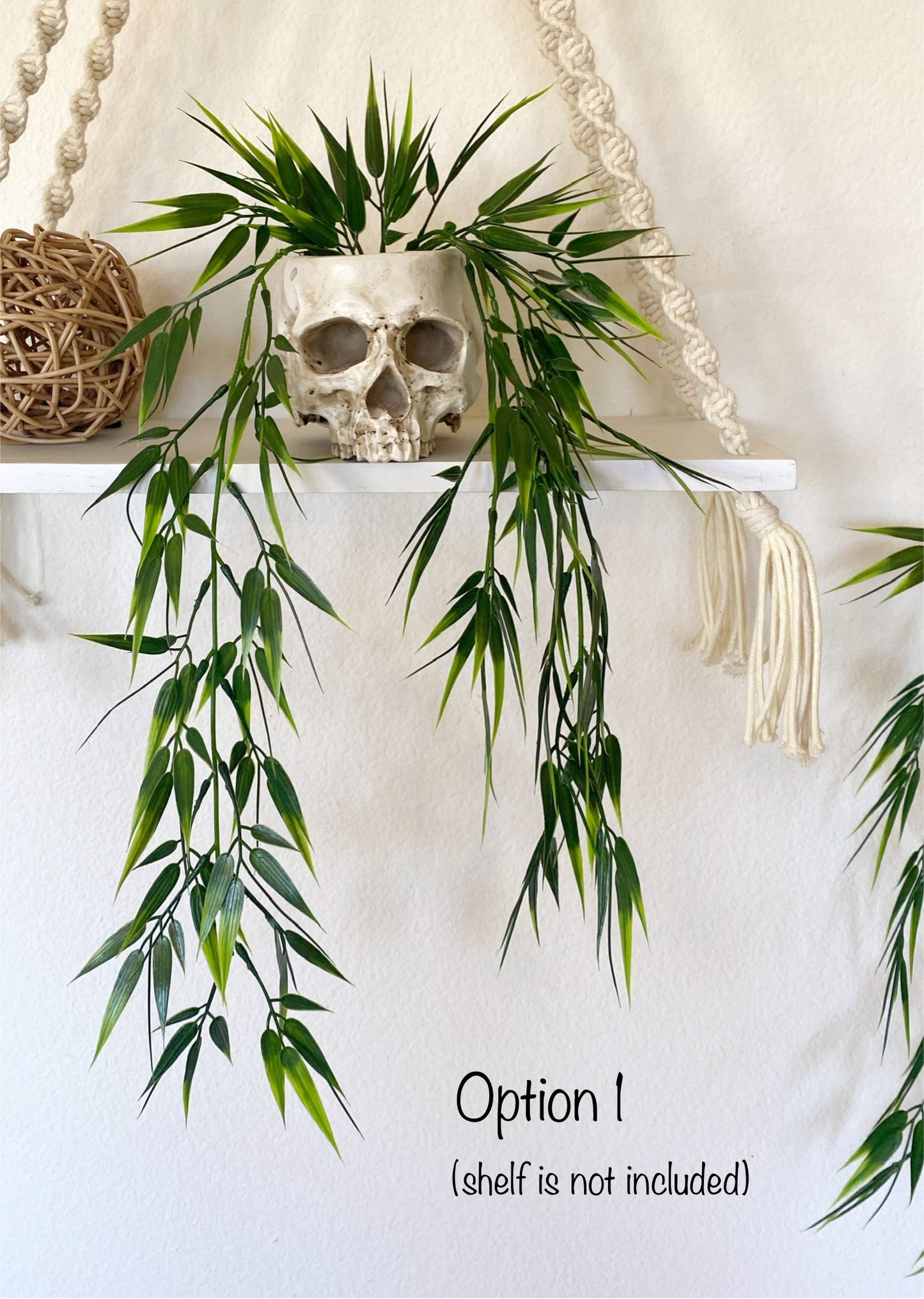 Skull Planter with Hanging Faux Plant - with Jute Twine or as Floating Shelve Decor