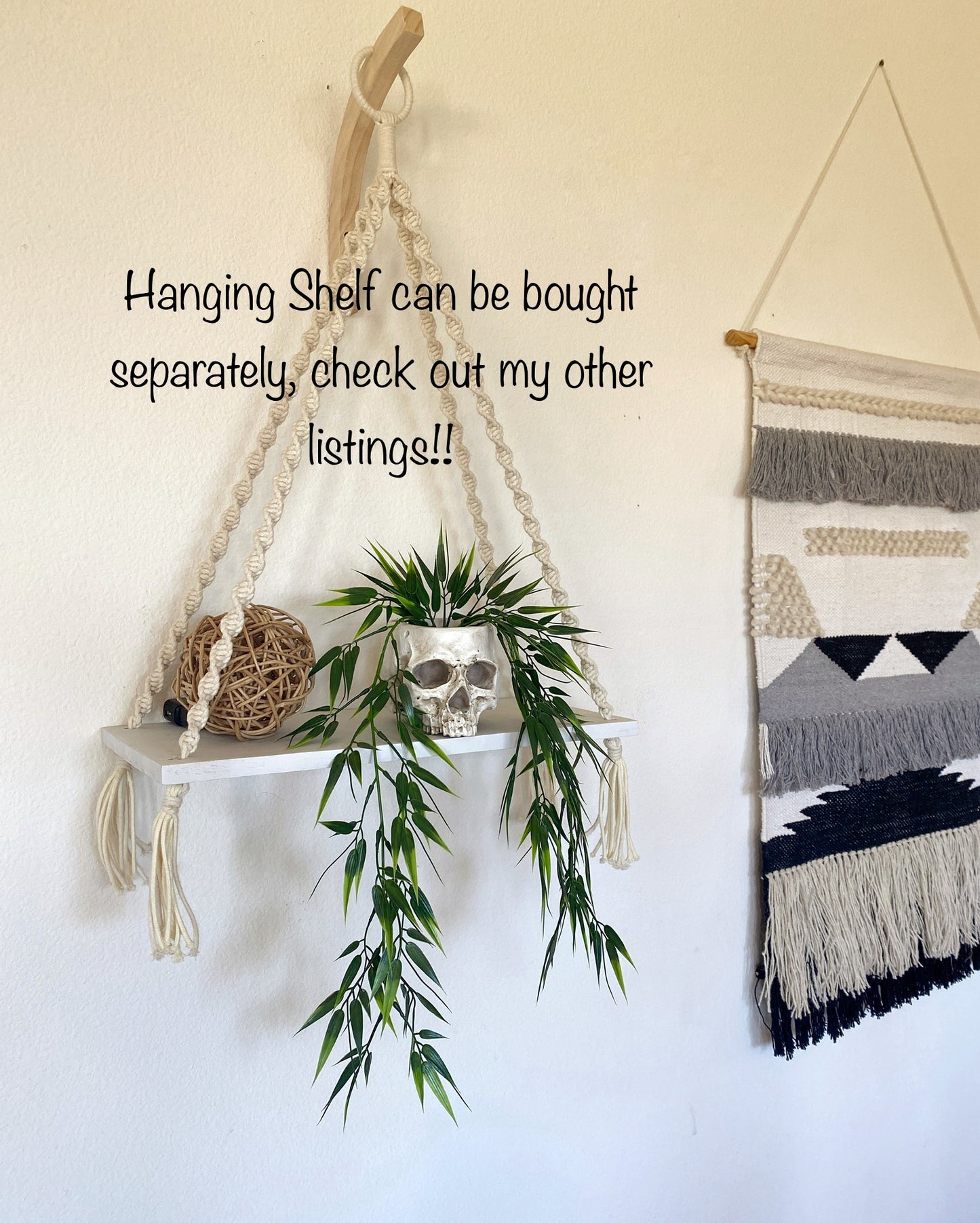 Skull Planter with Hanging Faux Plant - with Jute Twine or as Floating Shelve Decor