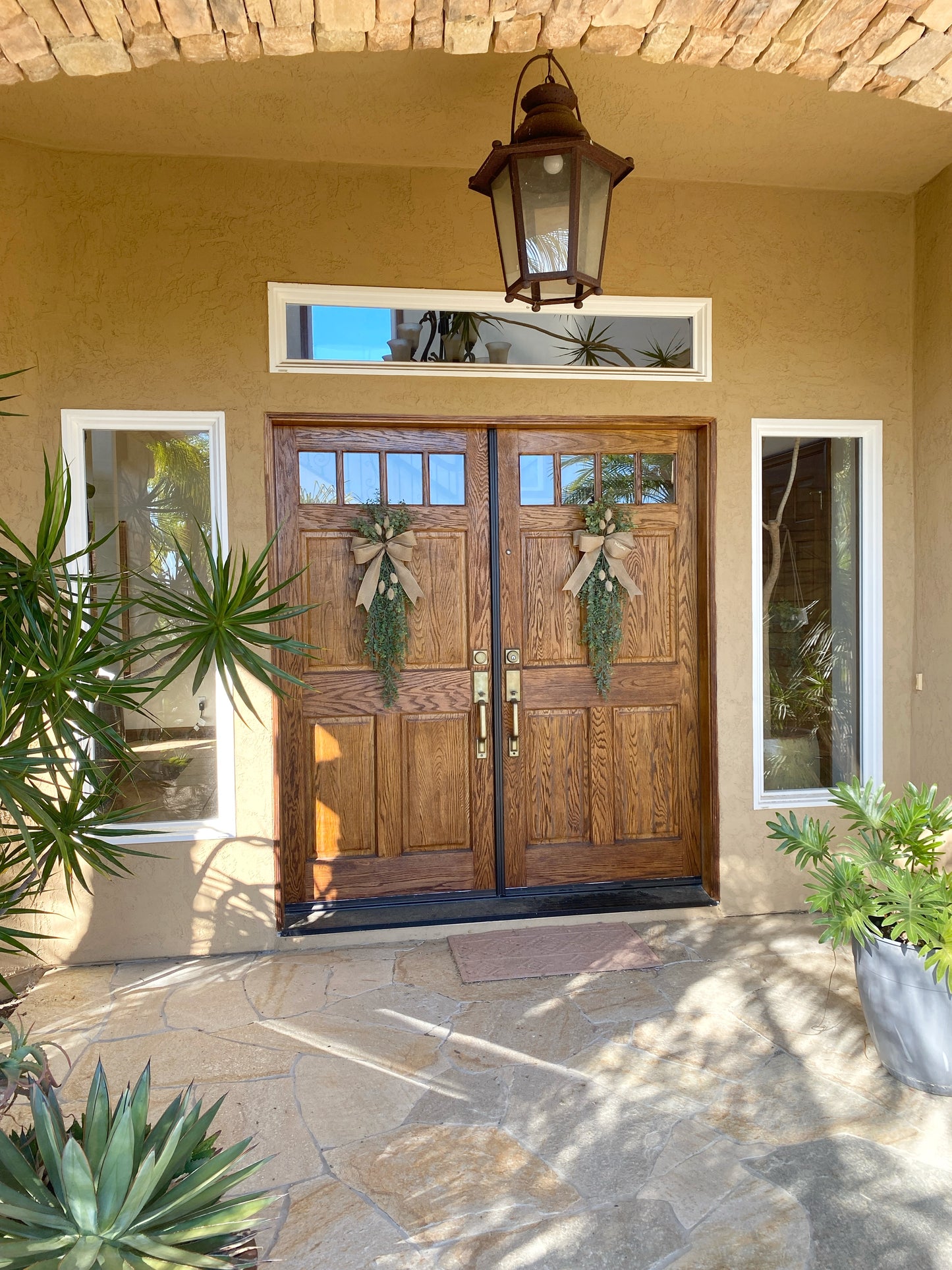 Fall Eucalyptus Door Swag with Bunny Tails - FAUX Front Door or Wall Swag, Double Door Wreath, Farmhouse Swag, Window Swag, Door Hanger