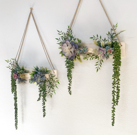 Succulent Wall Arrangement Faux - Hanging Artificial Succulent Triangle - Succulent Wall Art