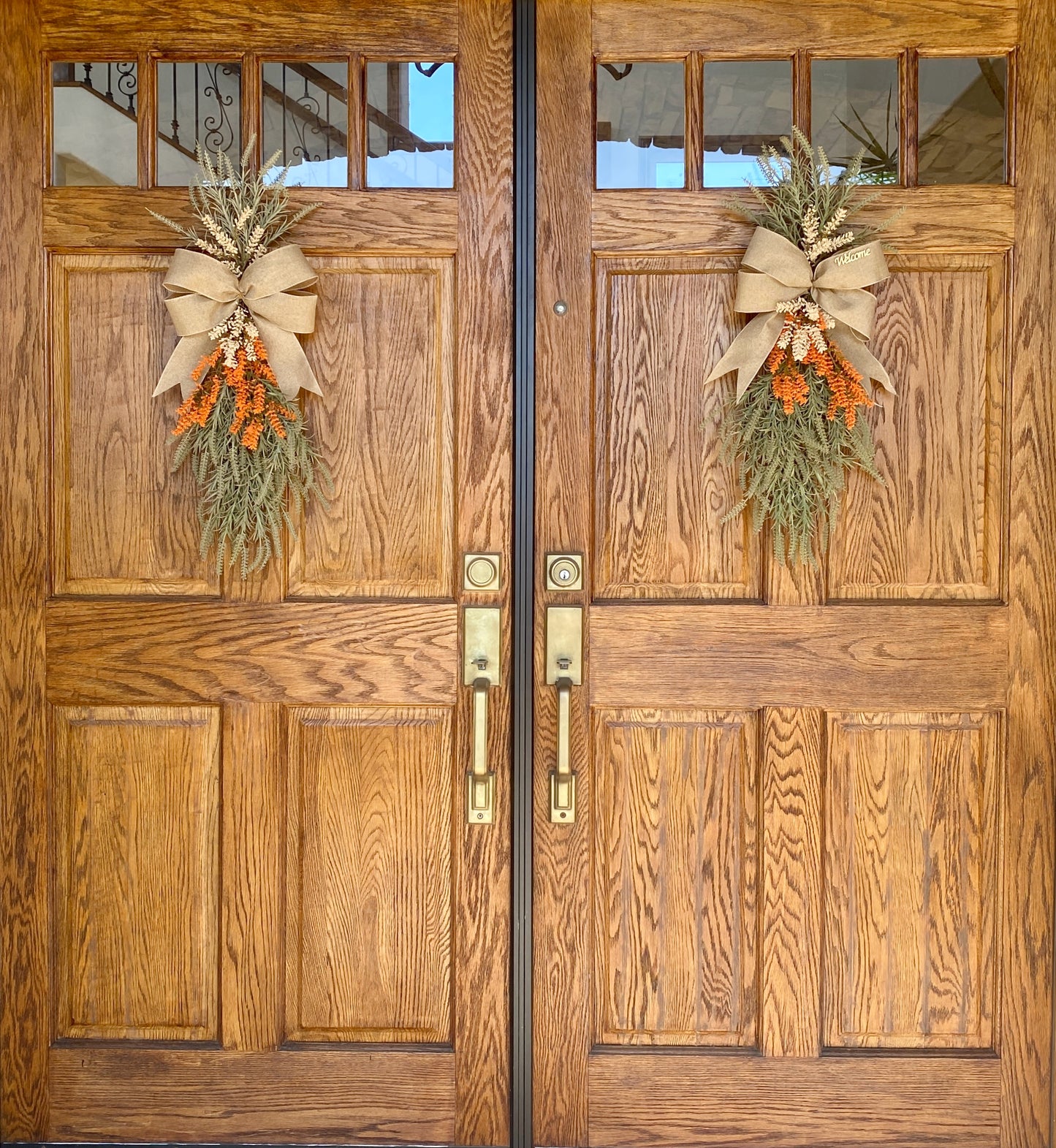 Fall Door Swag Faux - Front Door or Wall Swag, Double Door Wreath, Farmhouse Swag, Window Swag, Door Hanger