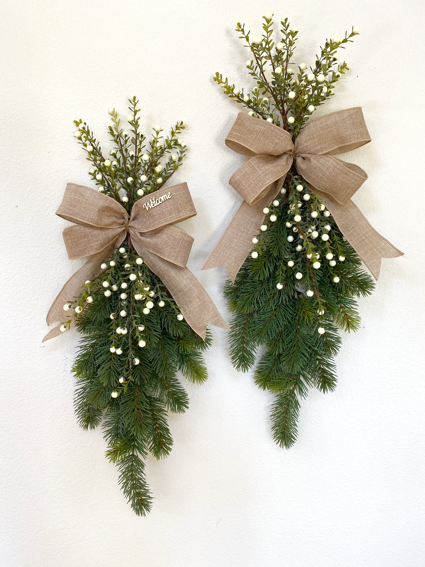 Pine and Winter Berry Door Swag Artificial. Real Touch Douglas Fir with White Christmas Berries