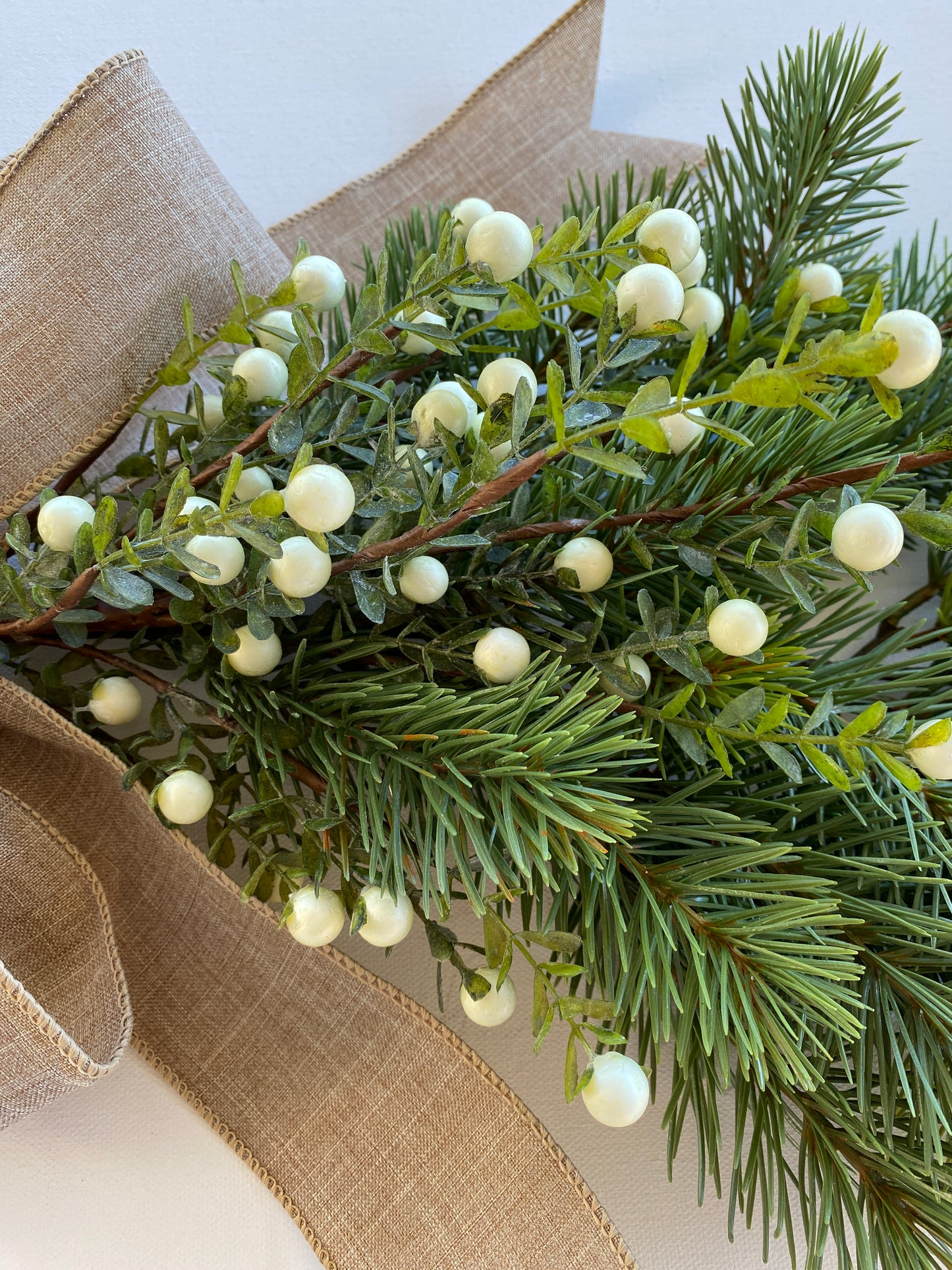 Pine and Winter Berry Door Swag Artificial. Real Touch Douglas Fir with White Christmas Berries