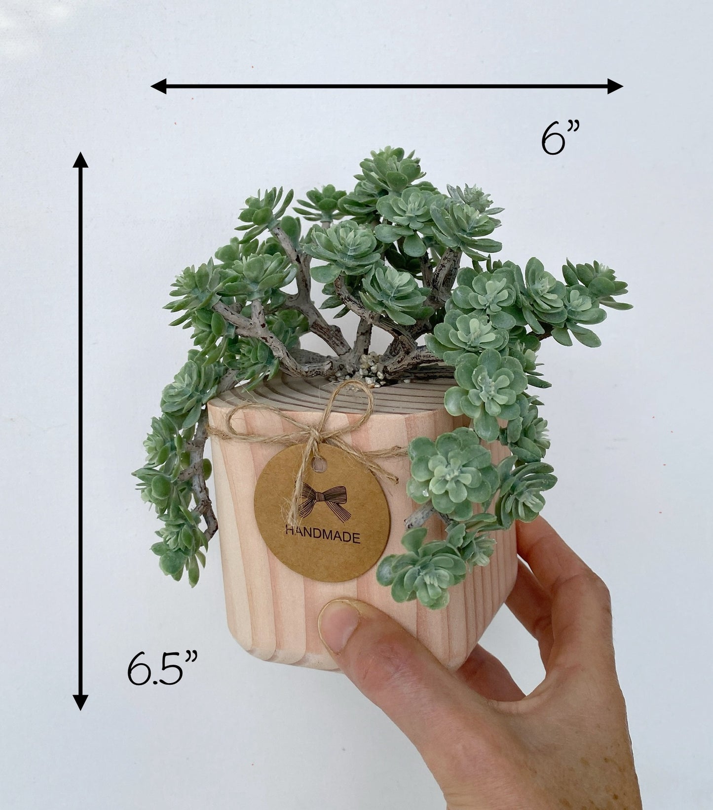 Succulent Plant in handmade Wood Pot - Korean succulent plant artificial - faux succulents - sedum spray