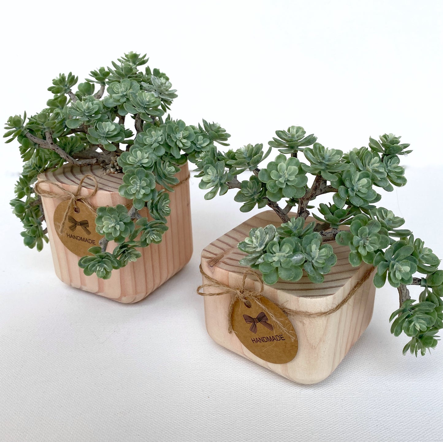 Succulent Plant in handmade Wood Pot - Korean succulent plant artificial - faux succulents - sedum spray