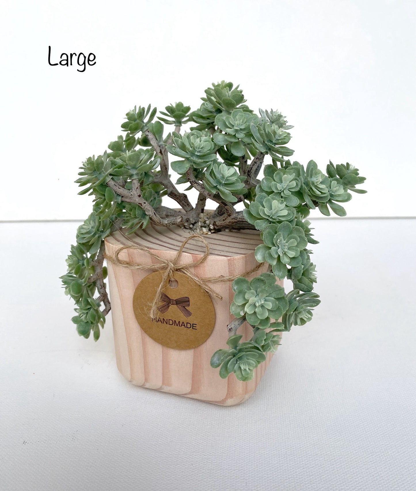 Succulent Plant in handmade Wood Pot - Korean succulent plant artificial - faux succulents - sedum spray