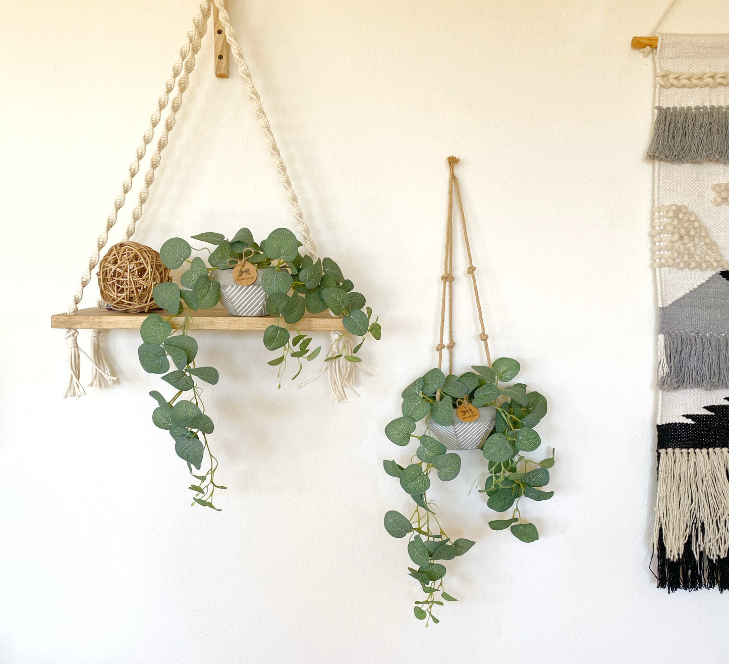 fake hanging plants for bedroom Silk Eucalyptus Hanging Plant in Textured Concrete Pot with Jute Twine – Ursina's Deco Shop