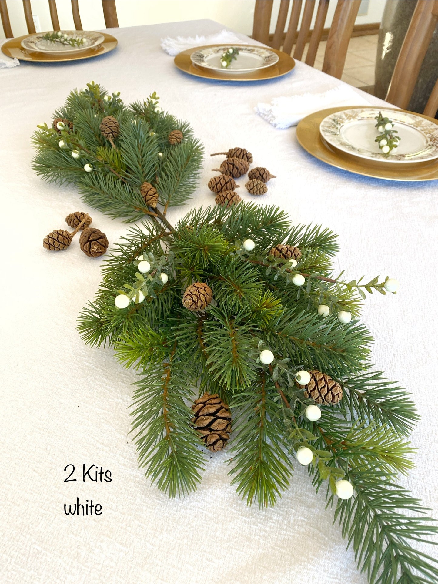 Christmas Table Decor Kit with Red, White or Gold Berries - Holiday Table Centerpiece - High Quality Artificial Holiday Decor Kit