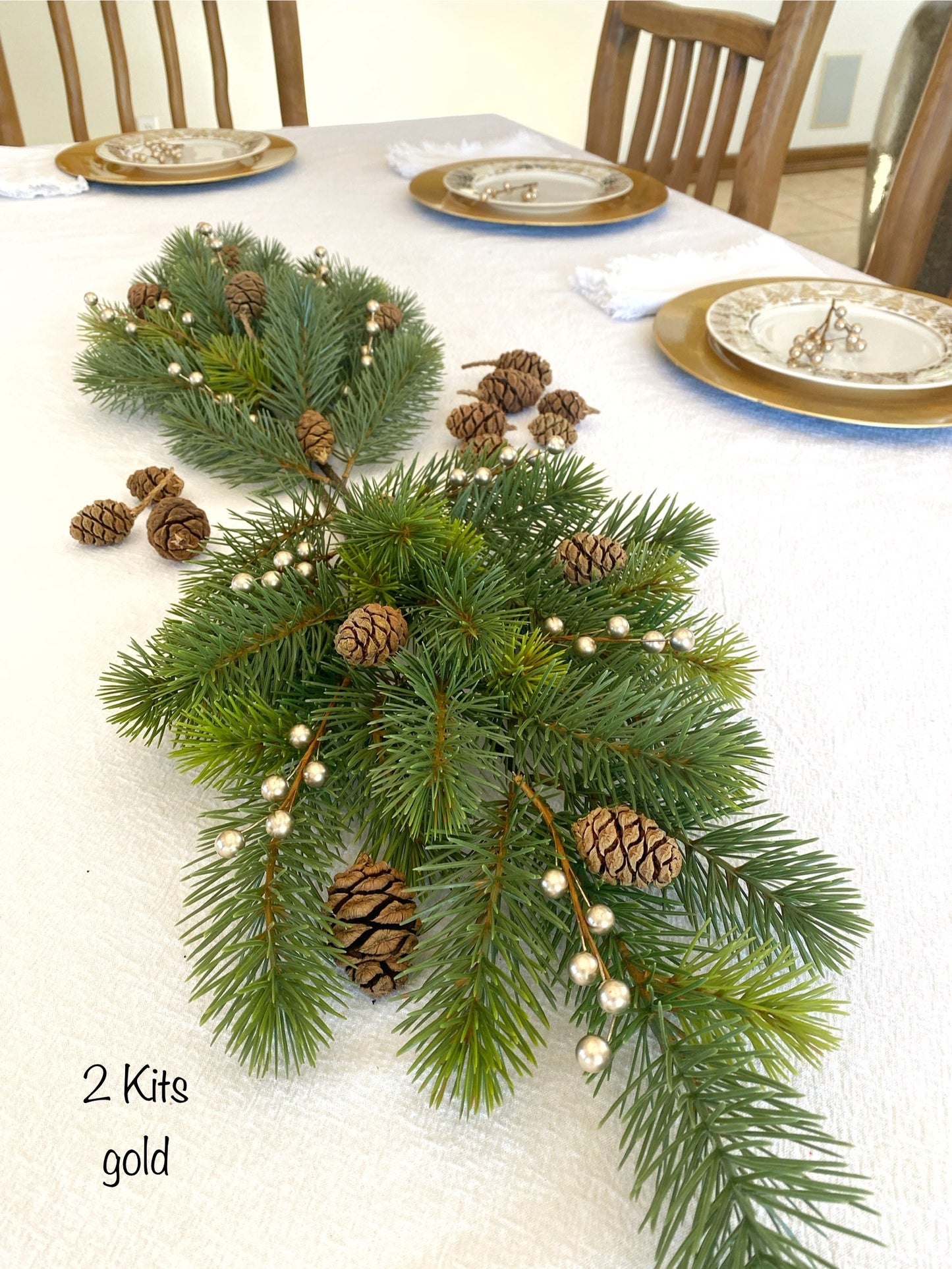 Christmas Table Decor Kit with Red, White or Gold Berries - Holiday Table Centerpiece - High Quality Artificial Holiday Decor Kit