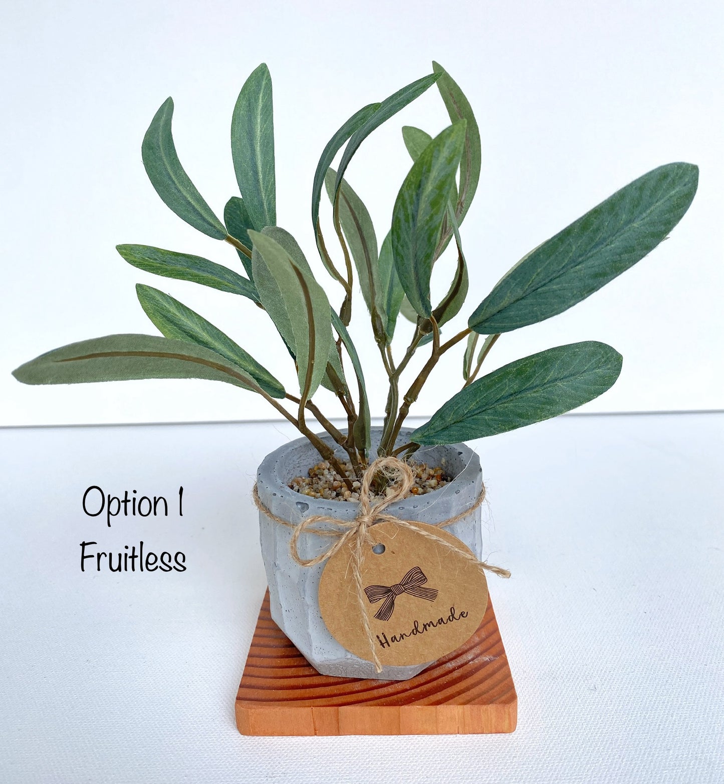 Artificial Mini Olive Tree in Handmade Pot with Wood Coaster - Small Faux Olive Tree