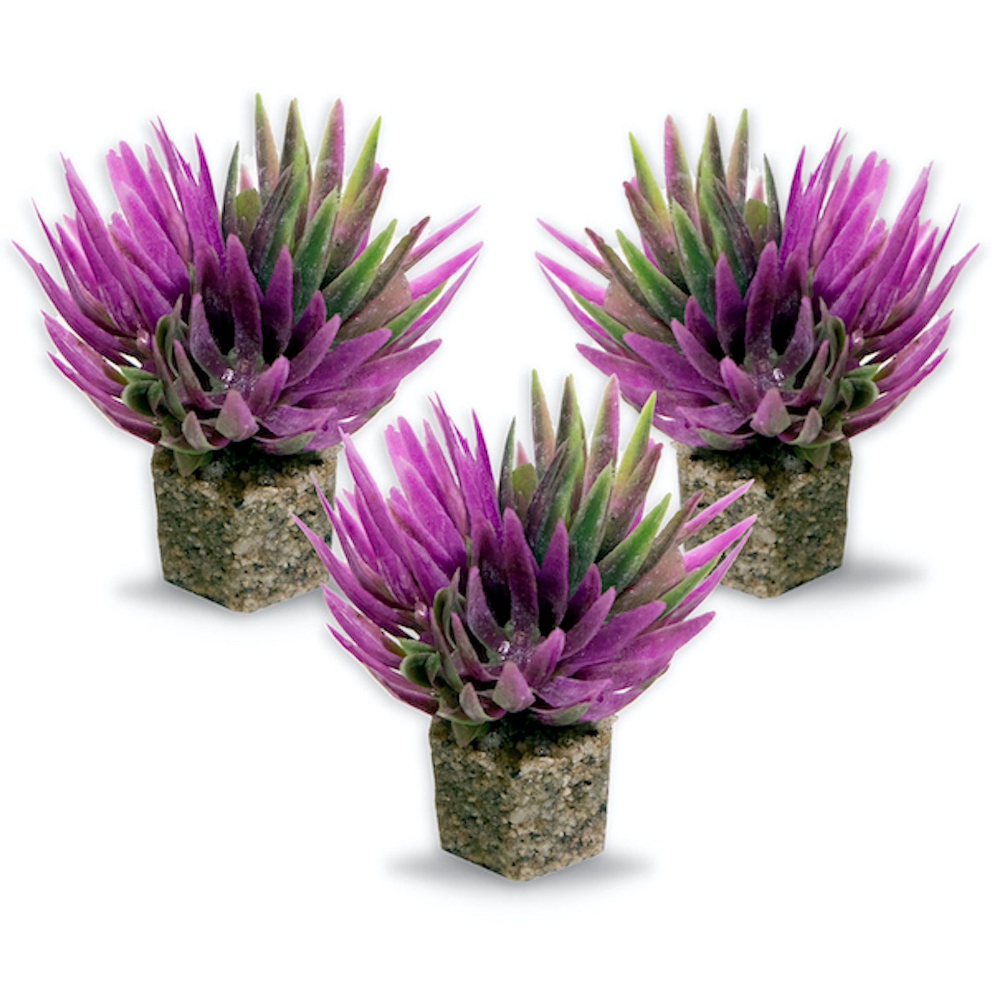 Small Mini Shrub Aquarium Foreground Plant Pink, 3 Pack with Stone Base, Lifelike Aquascape Decor, Artificial Aquarium Plastic Plant