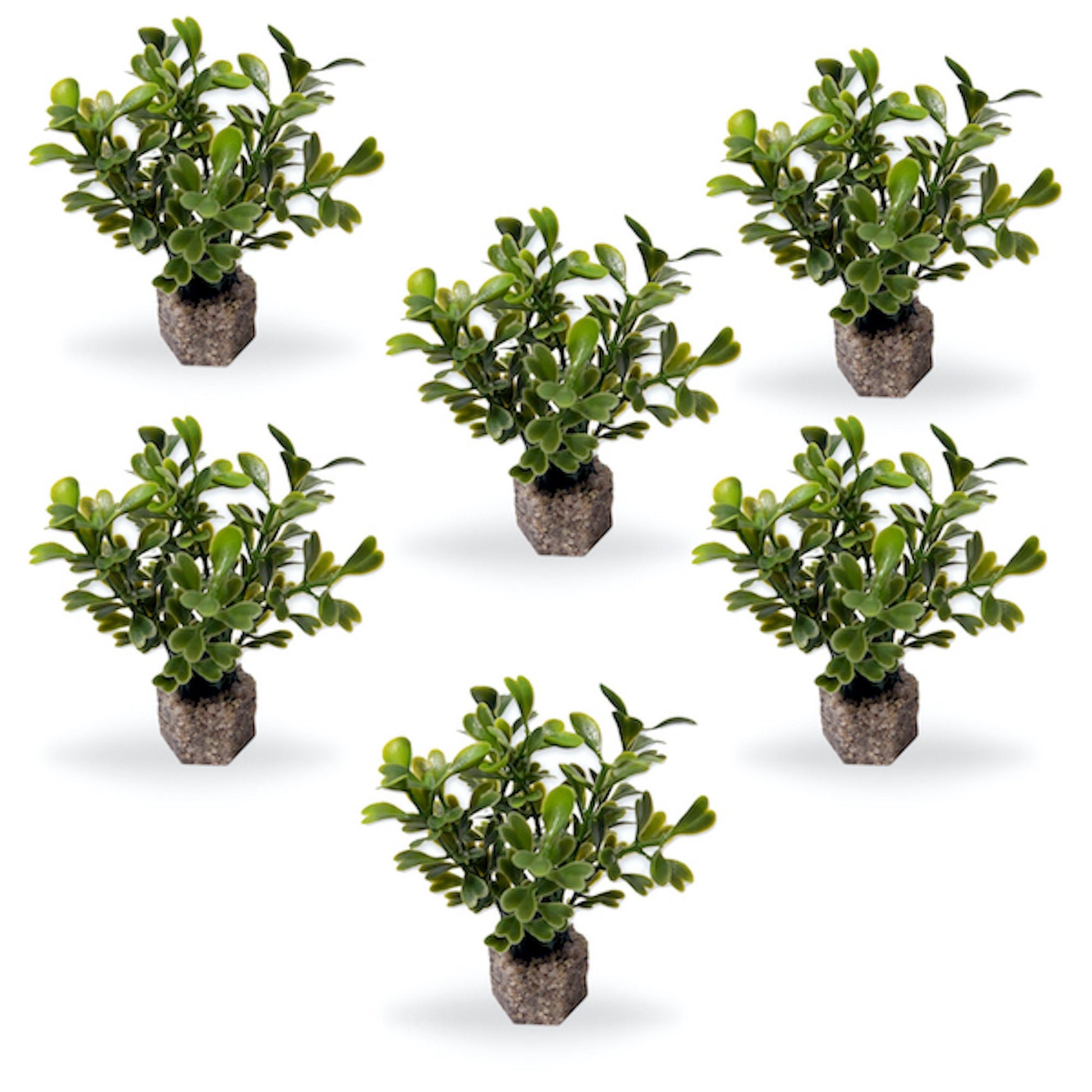 Small Button Leaf Aquarium Plant, Dark Green Leaf 6 Pack with Stone Base, Lifelike Foreground Décor, Artificial Aquarium Plastic Plant