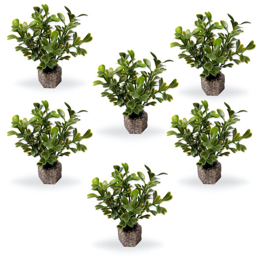 Small Button Leaf Aquarium Plant, Dark Green Leaf 6 Pack with Stone Base, Lifelike Foreground Décor, Artificial Aquarium Plastic Plant