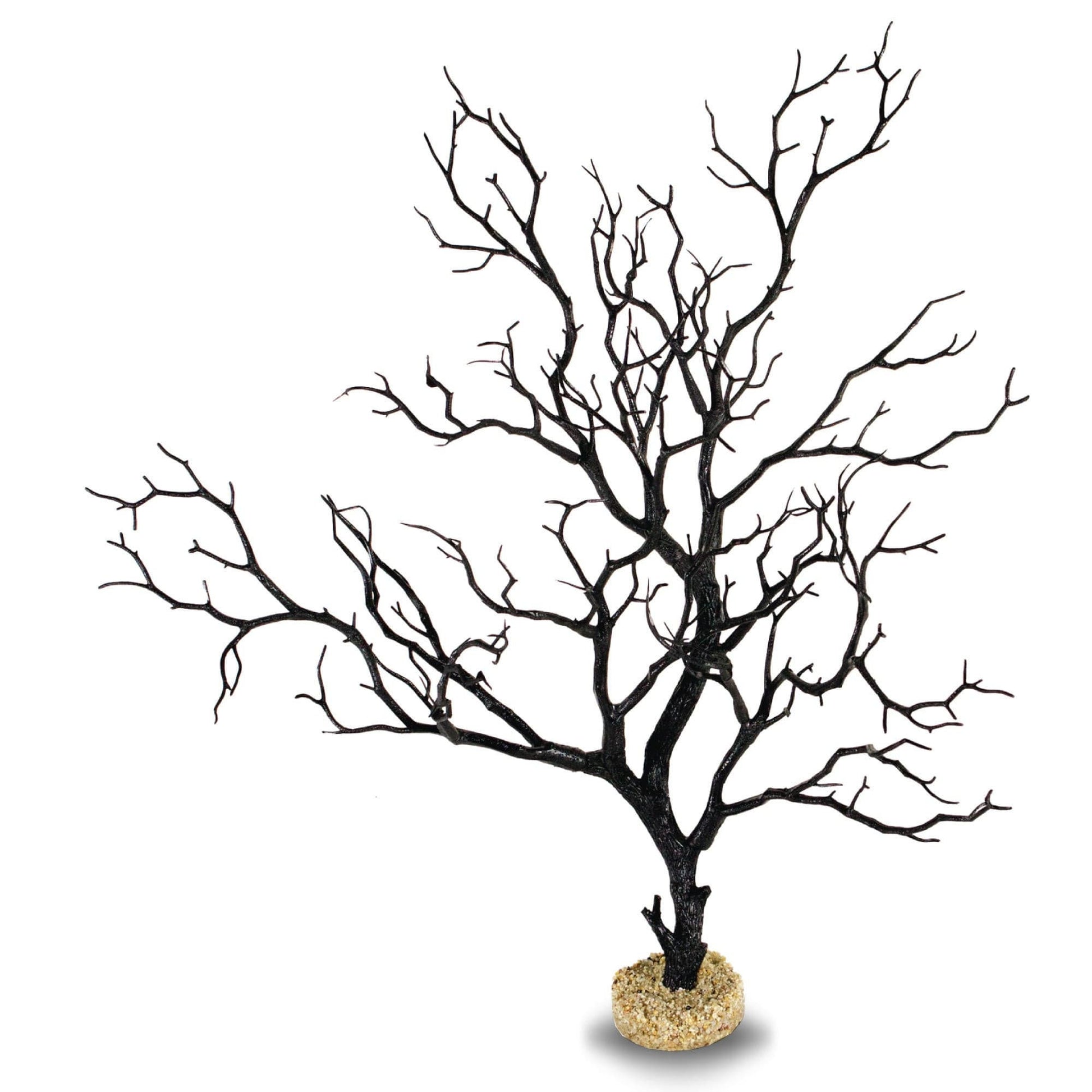 22" Black Molded Manzanita Branch with Stone Base, Natural Lifelike Freshwater Aquascape Decor, Artificial Aquarium Plastic Plant