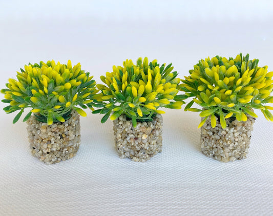 Mini Allium Freshwater Aquarium Plant Yellow -  3 Pack with Stone Base, Aquascape Decor, Artificial Aquarium Plastic Plant