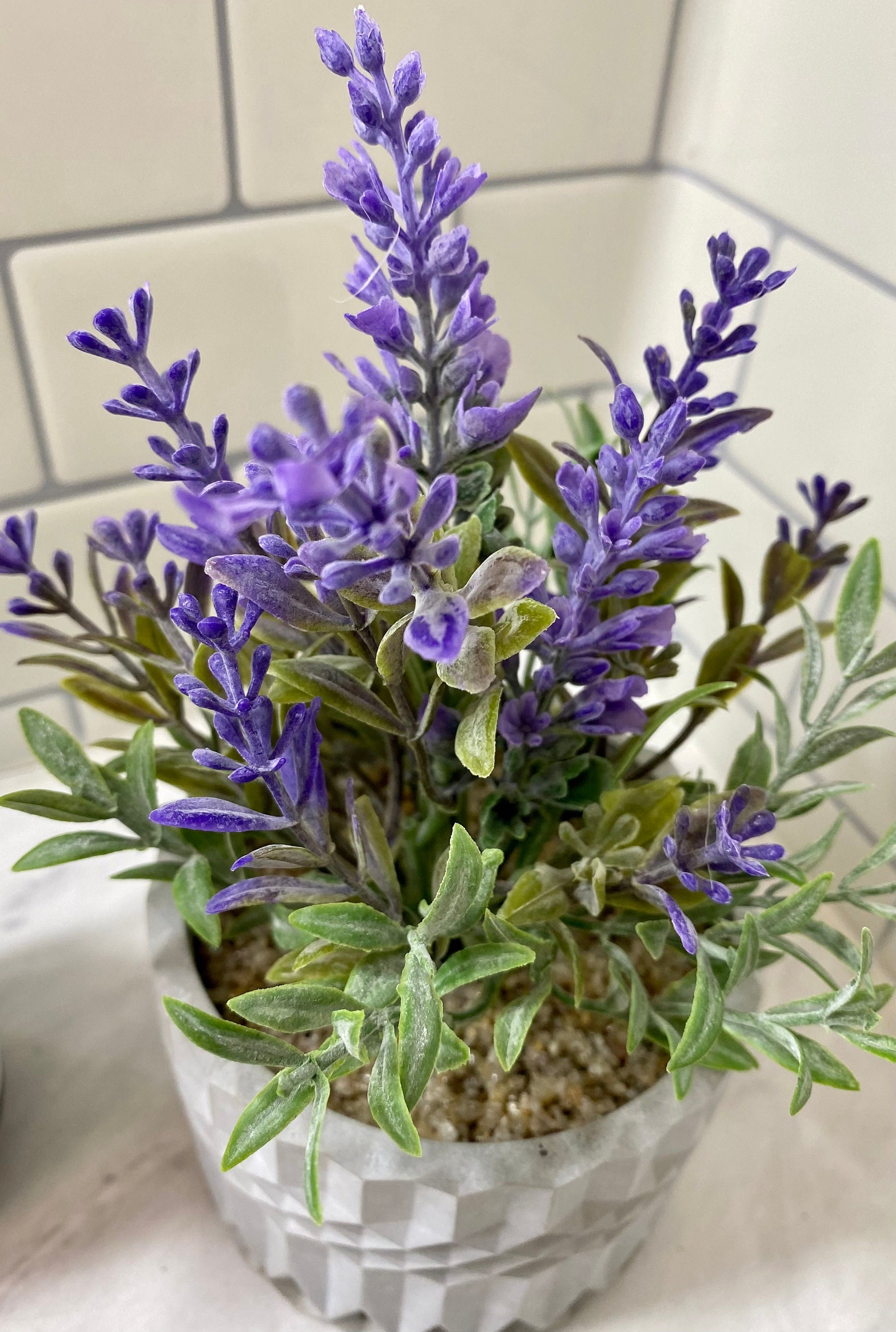large fake lavender plant Artificial Lavender Plant in Handmade Concrete Pot – Ursina's Deco Shop