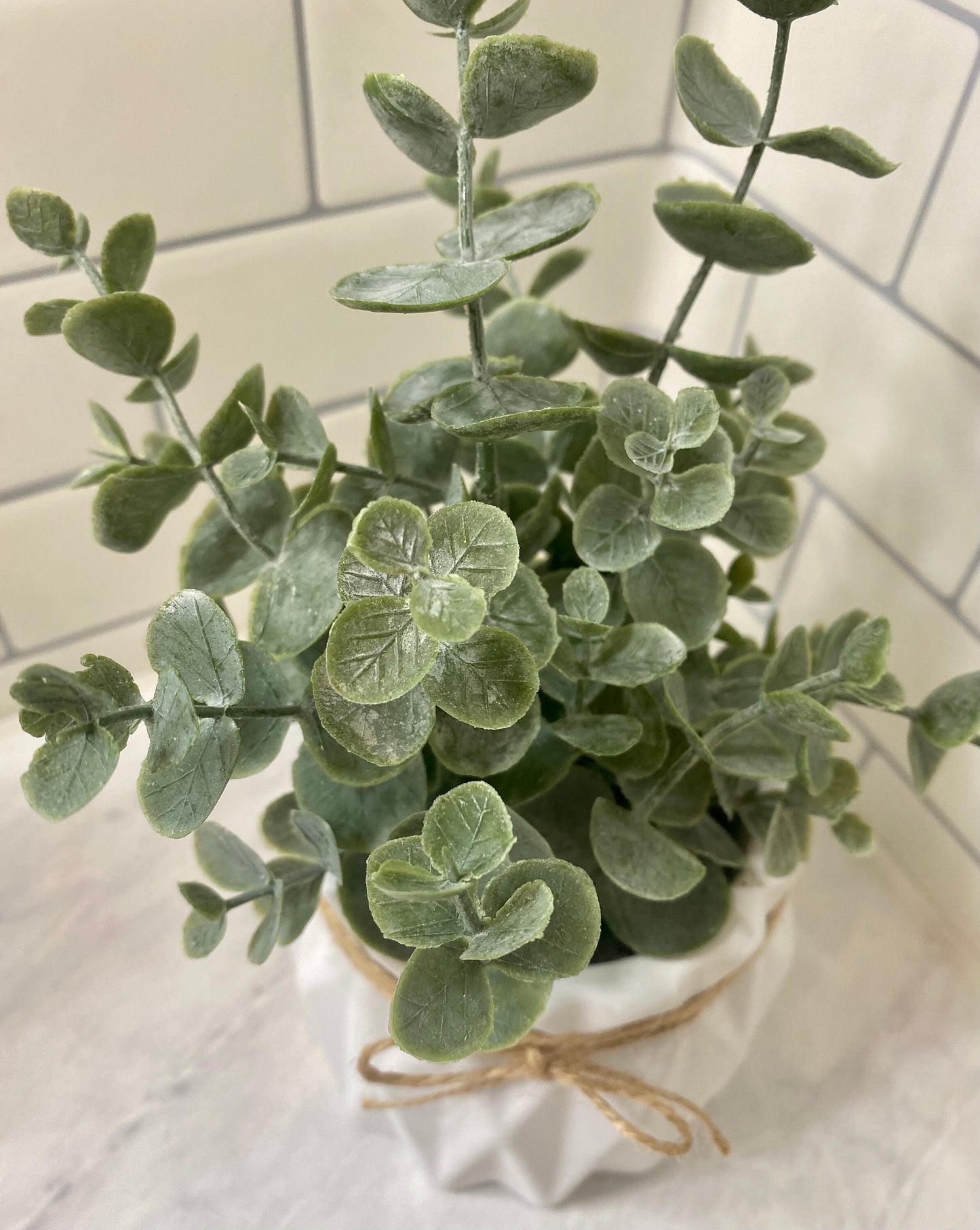 Artificial Eucalyptus Plant in Handmade Concrete Pot