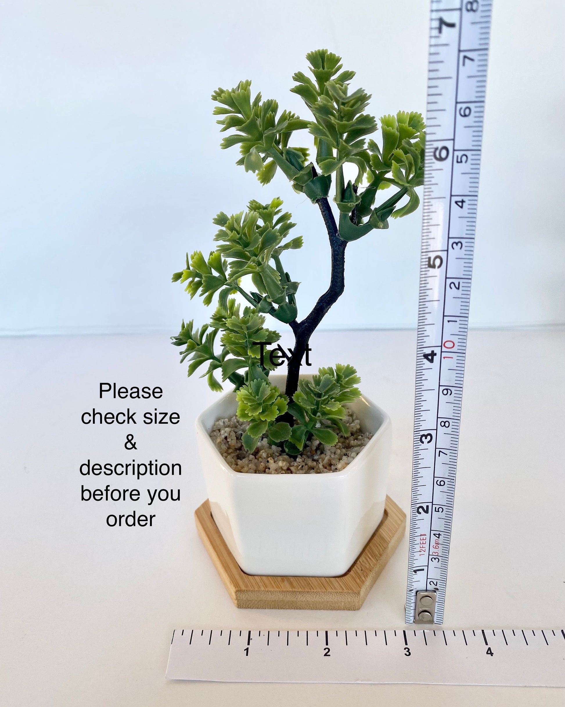 mini artificial bonsai tree Small Artificial Bonsai Plant in Hexagon Pot with Bamboo Tray – Ursina's Deco Shop