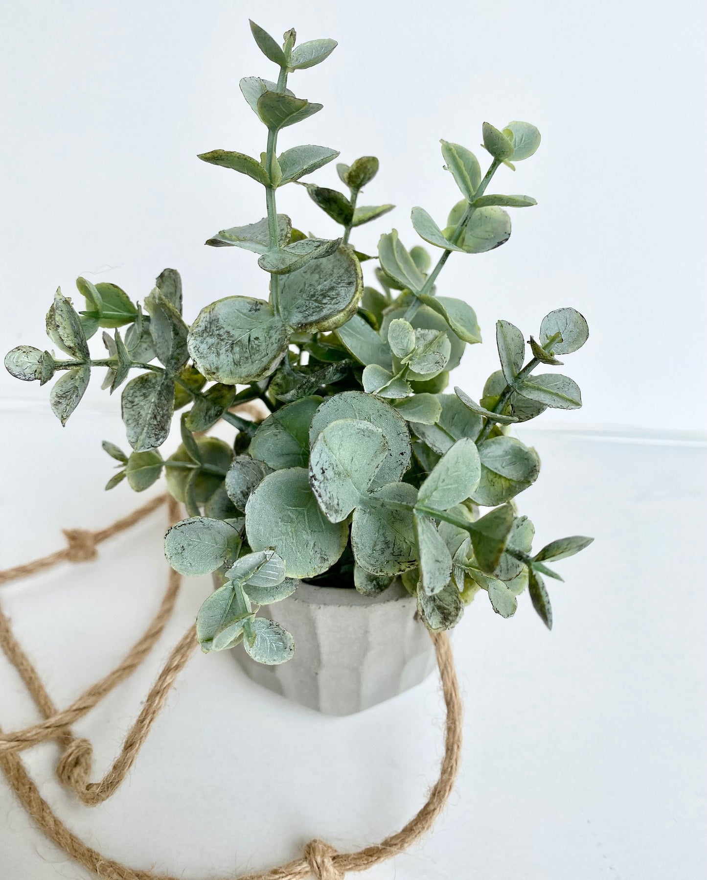 Hanging Faux Eucalyptus Plant in Handmade Concrete Pot