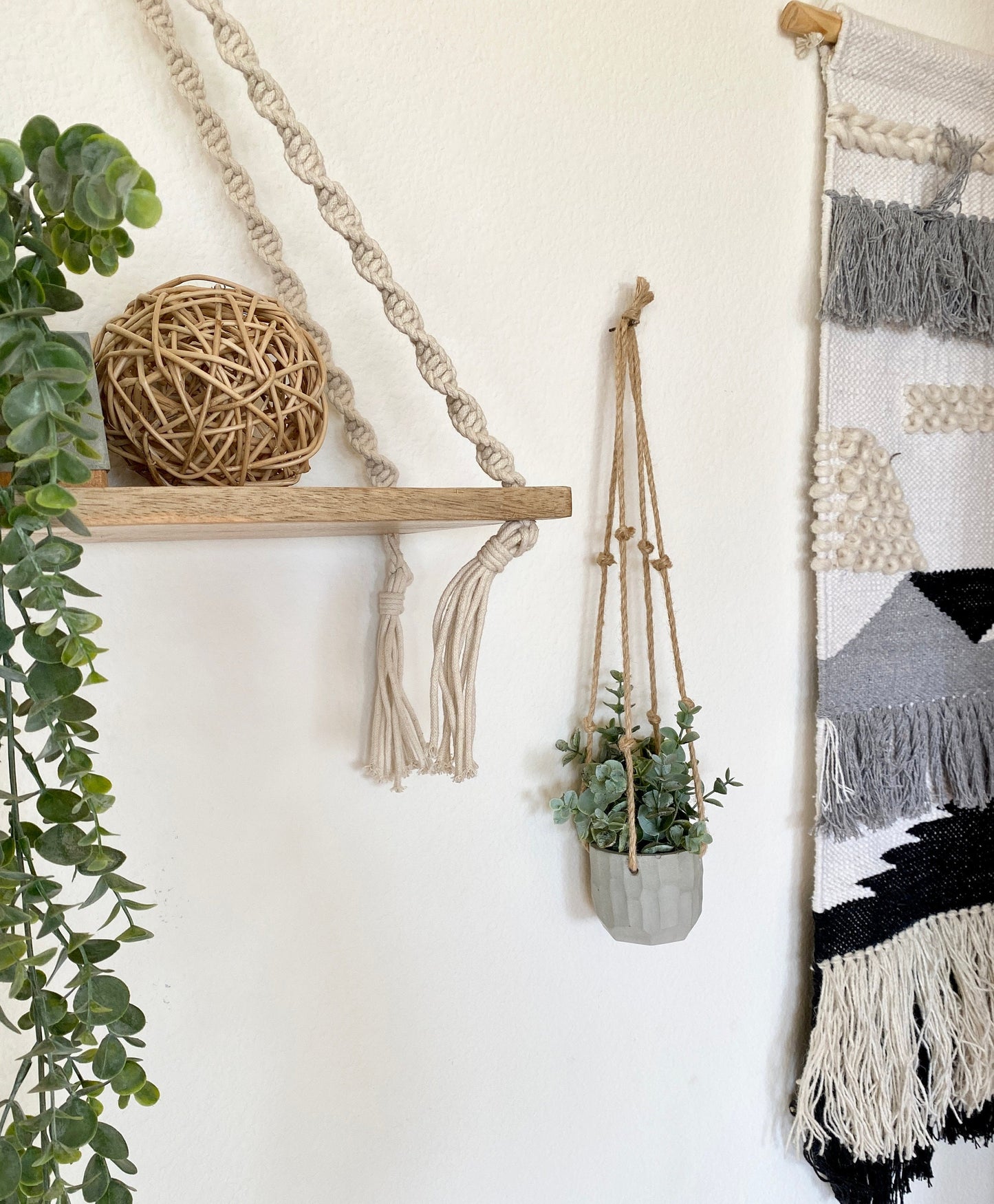 Hanging Faux Eucalyptus Plant in Handmade Concrete Pot