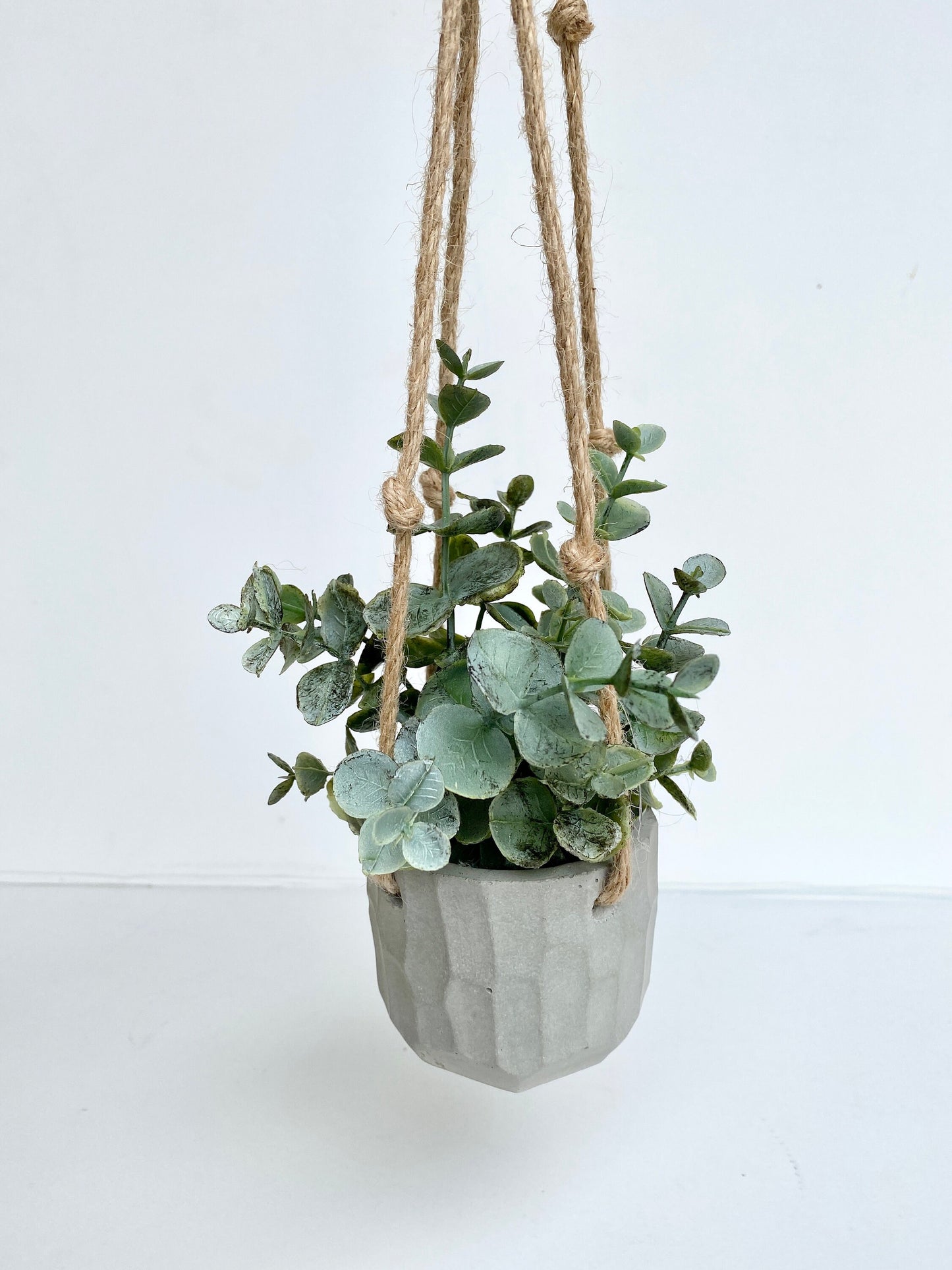 Hanging Faux Eucalyptus Plant in Handmade Concrete Pot