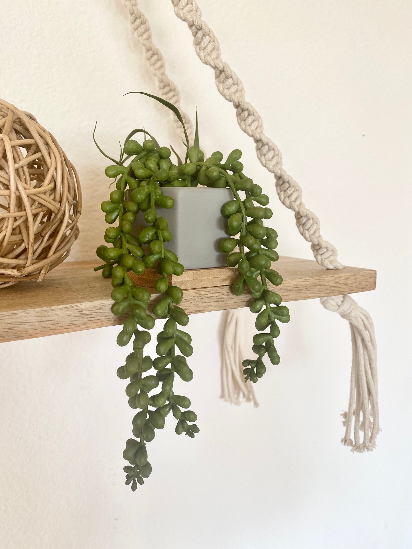 Small Artificial Burro's Tail in Hexagon Pot with Bamboo Tray