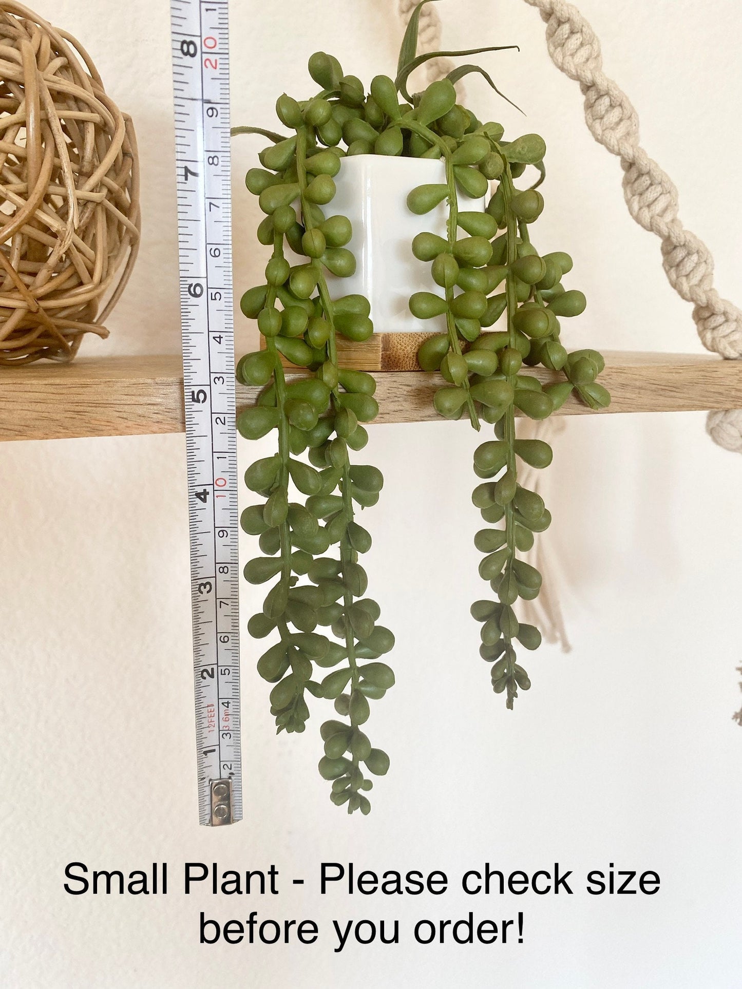 Small Artificial Burro's Tail in Hexagon Pot with Bamboo Tray