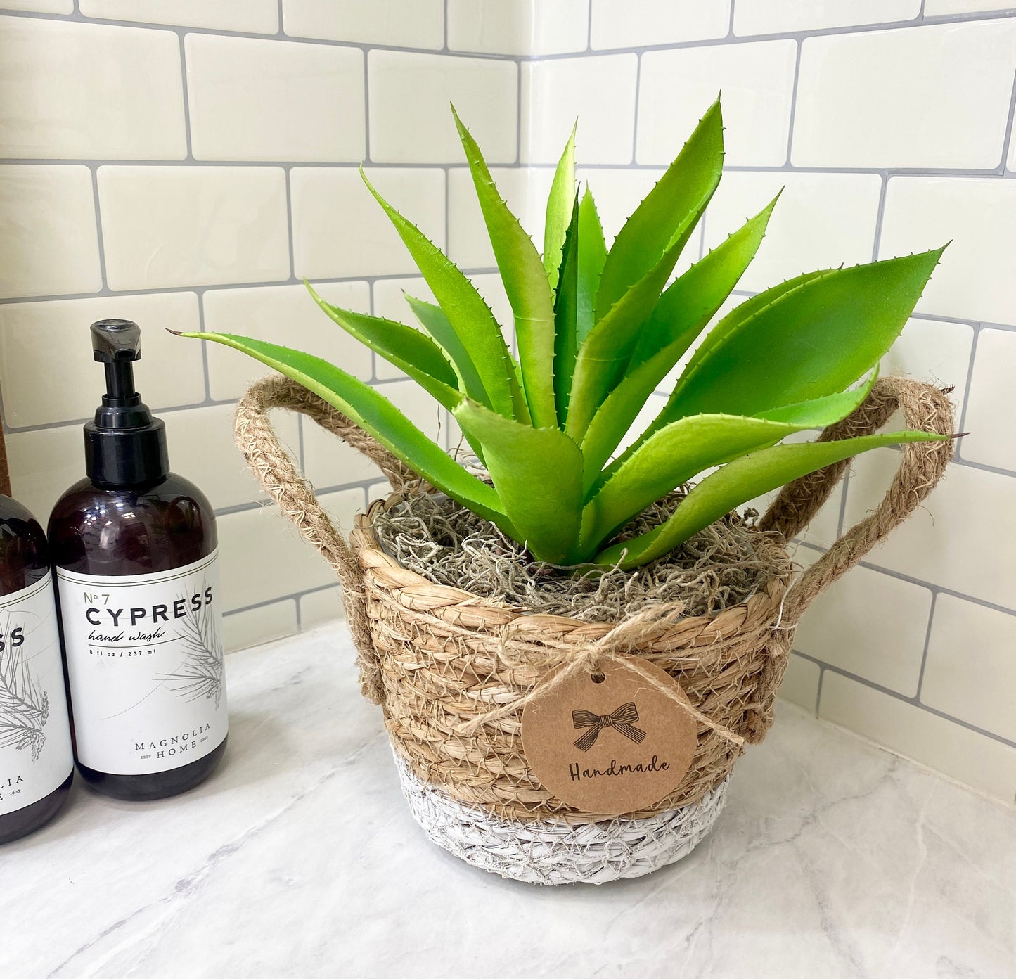 Sea Grass Basket with artificial Agave Succulent