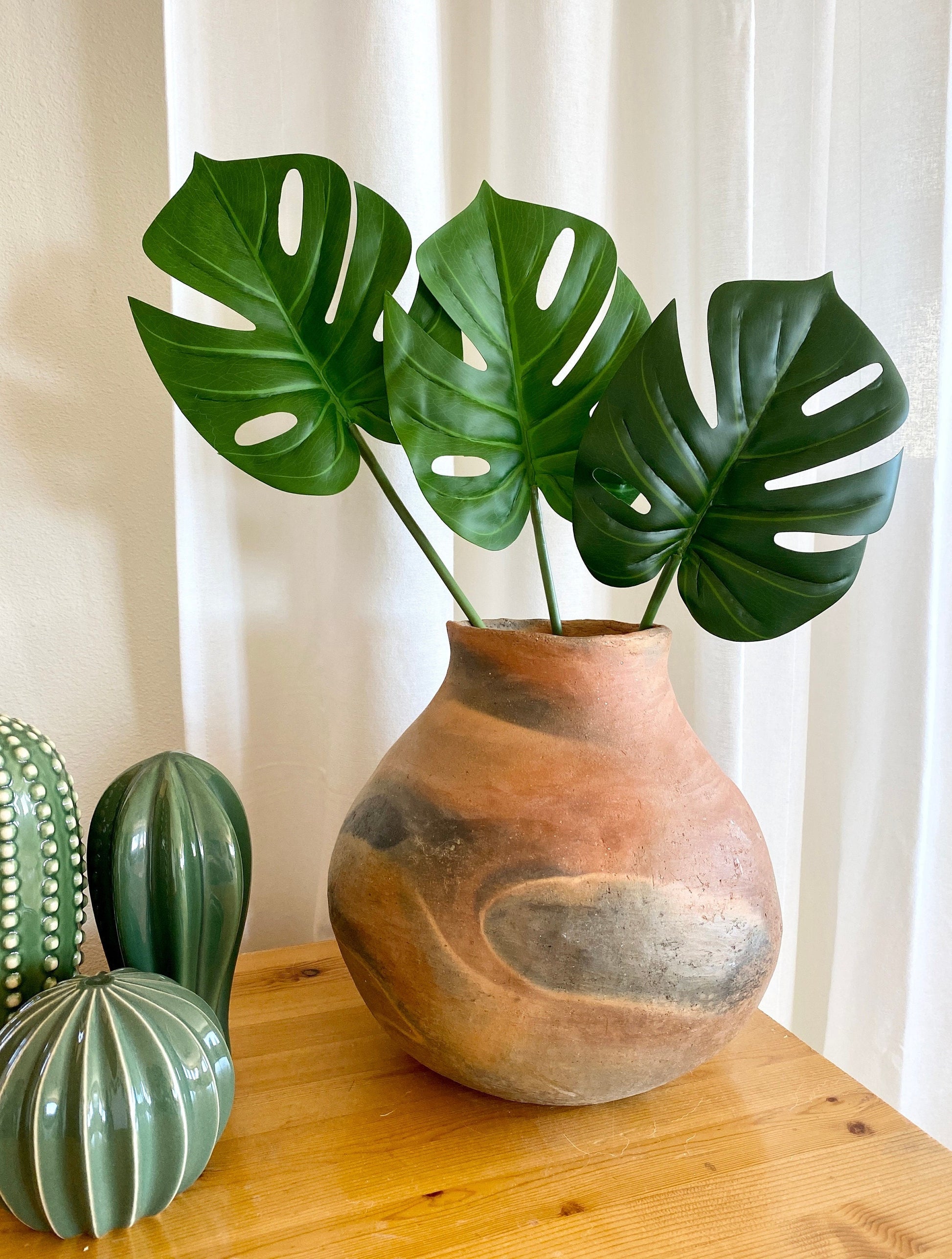 faux monstera plant leaf Pack of 3 Artificial Monstera Leaves – Ursina's Deco Shop