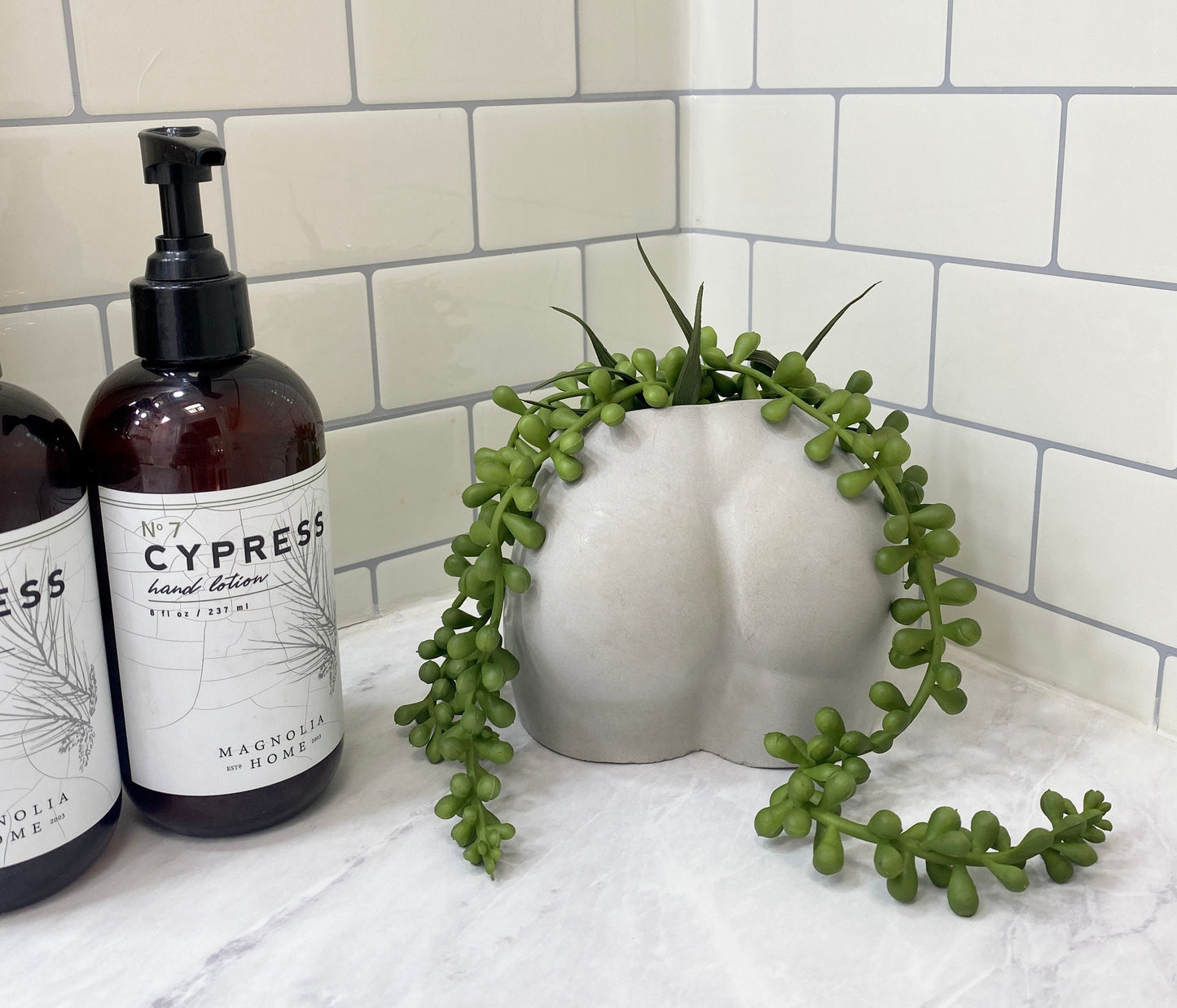 Cement Butt or Boob Pot with Faux Burro's Tail Succulent Hanging Plant