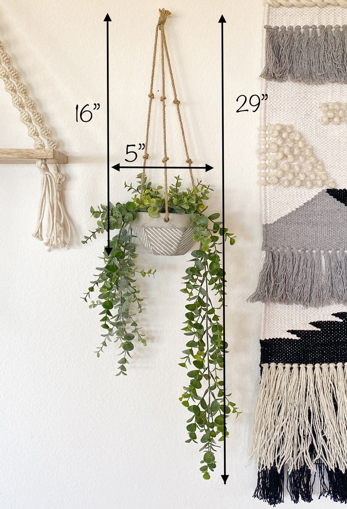 Hanging Faux Eucalyptus Plant in handmade Concrete Pot