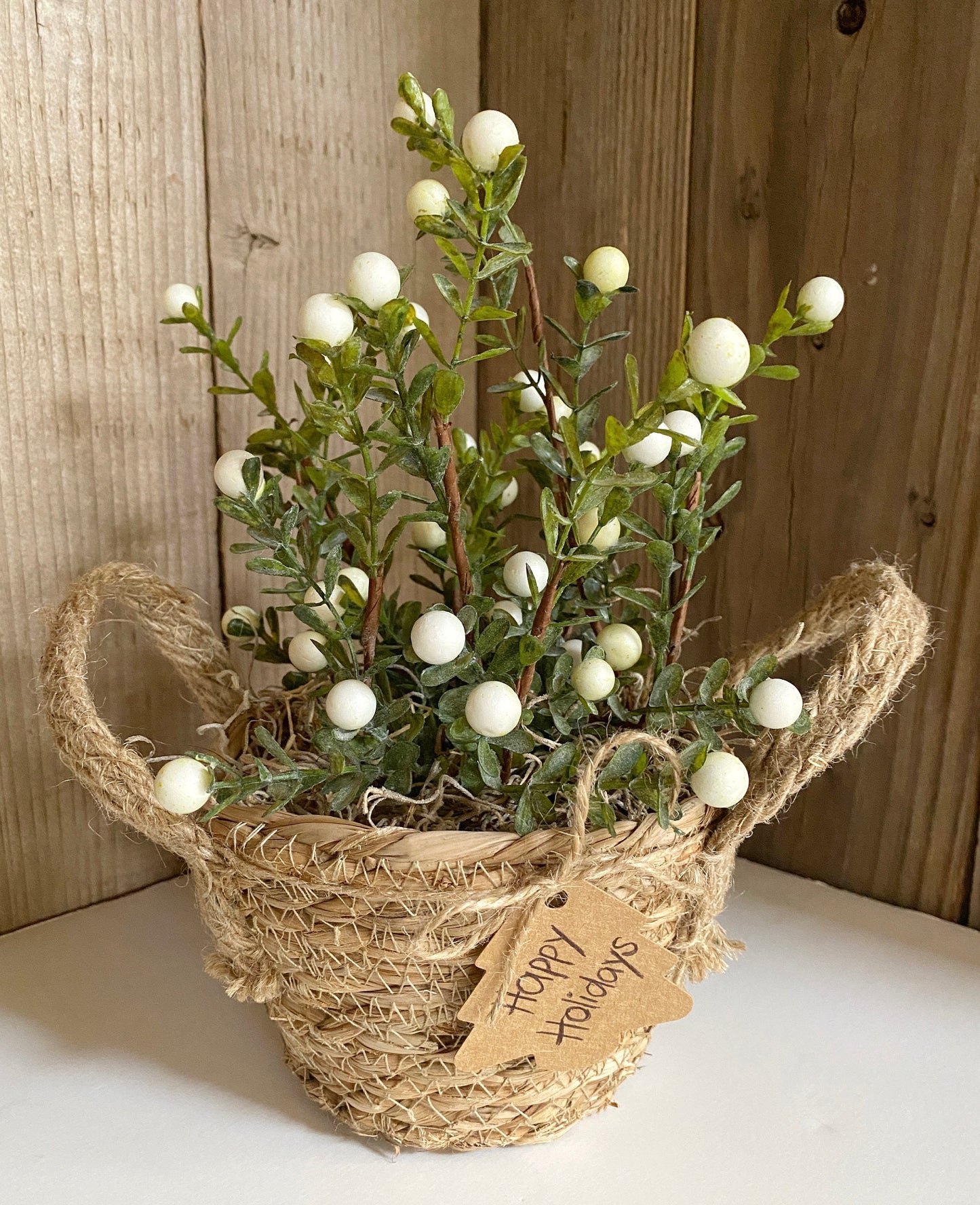 Christmas Sea Grass Basket with artificial Berry Stems