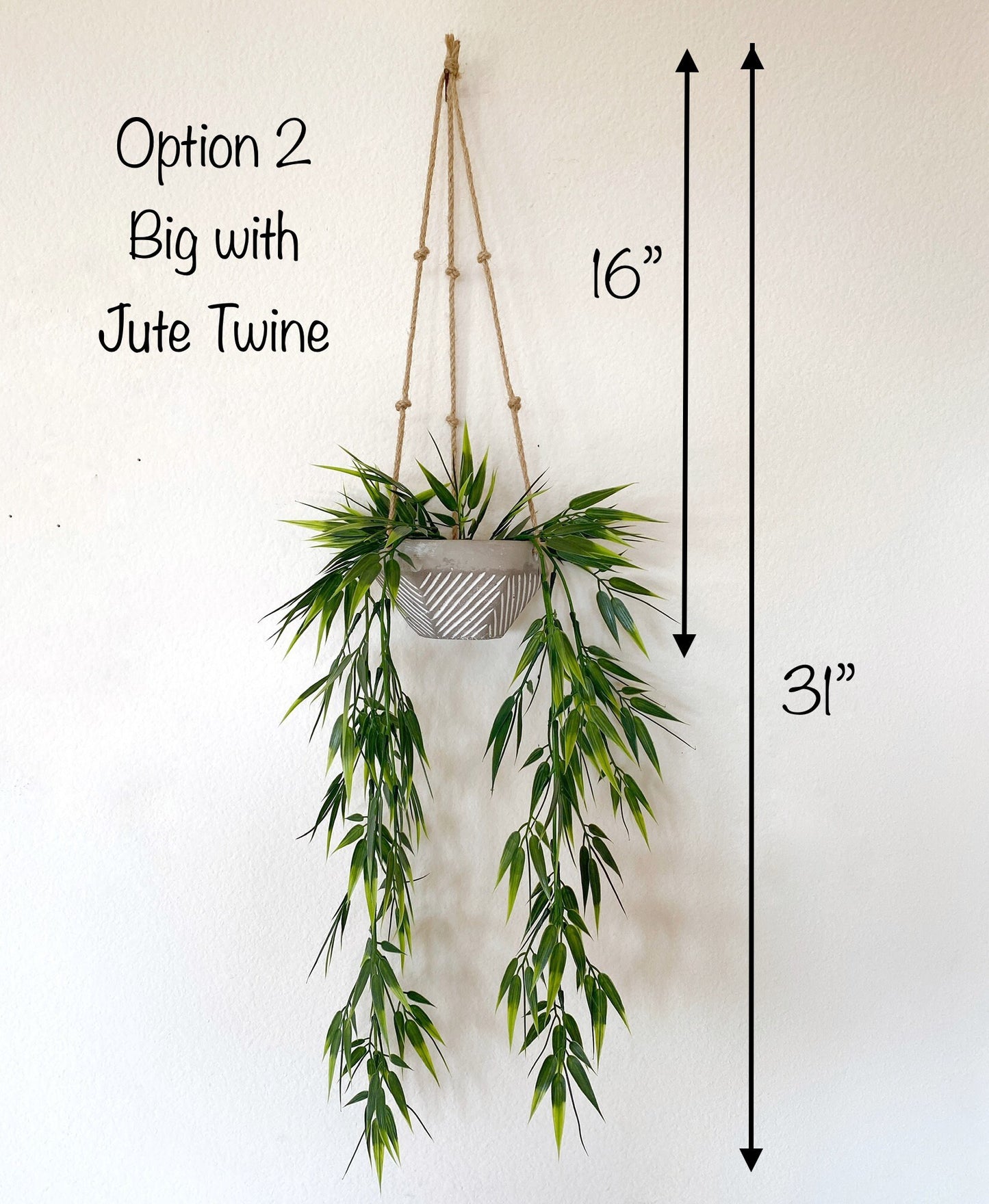 Hanging Faux Bamboo Plant in Handmade Concrete Pot