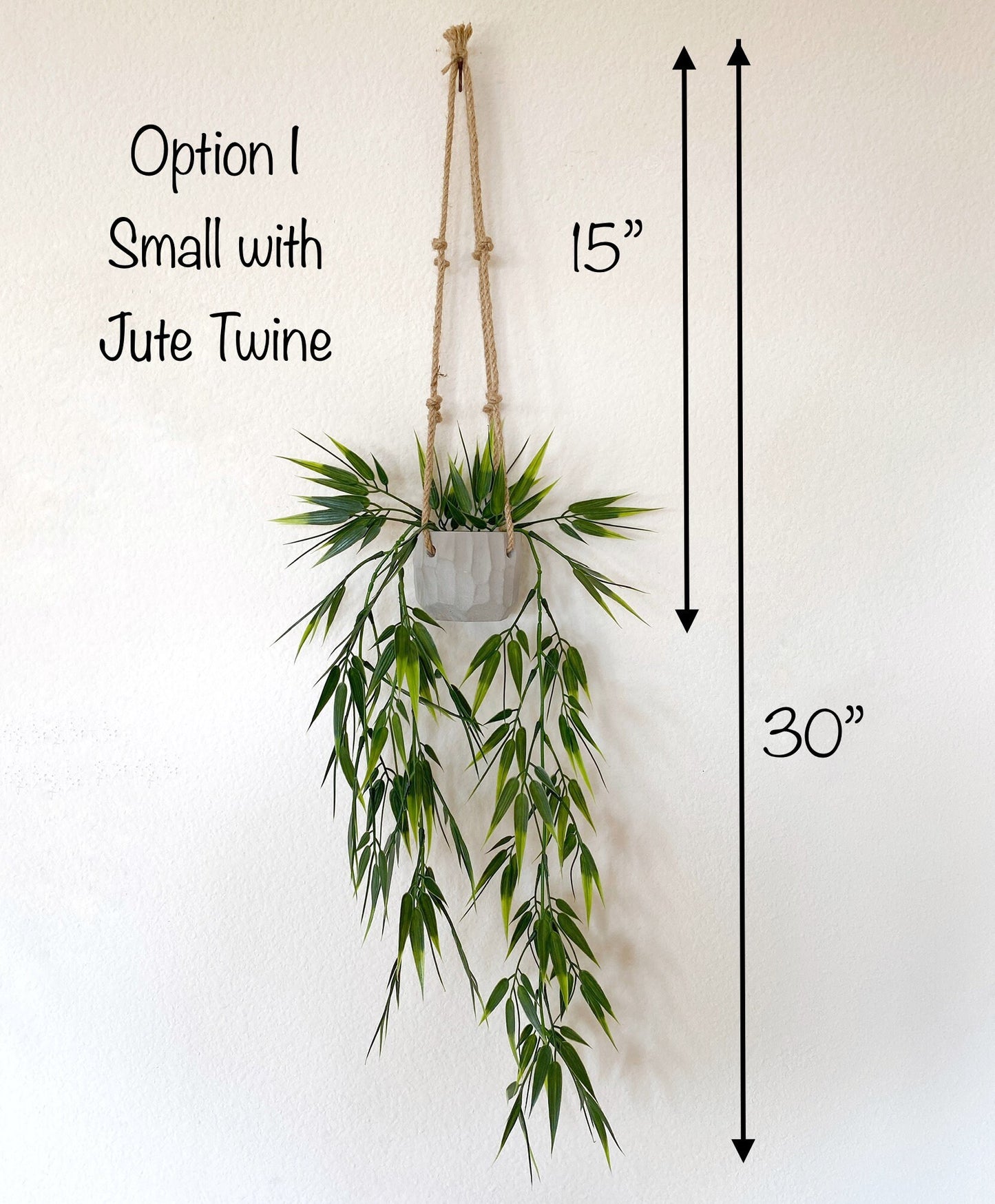 Hanging Faux Bamboo Plant in Handmade Concrete Pot