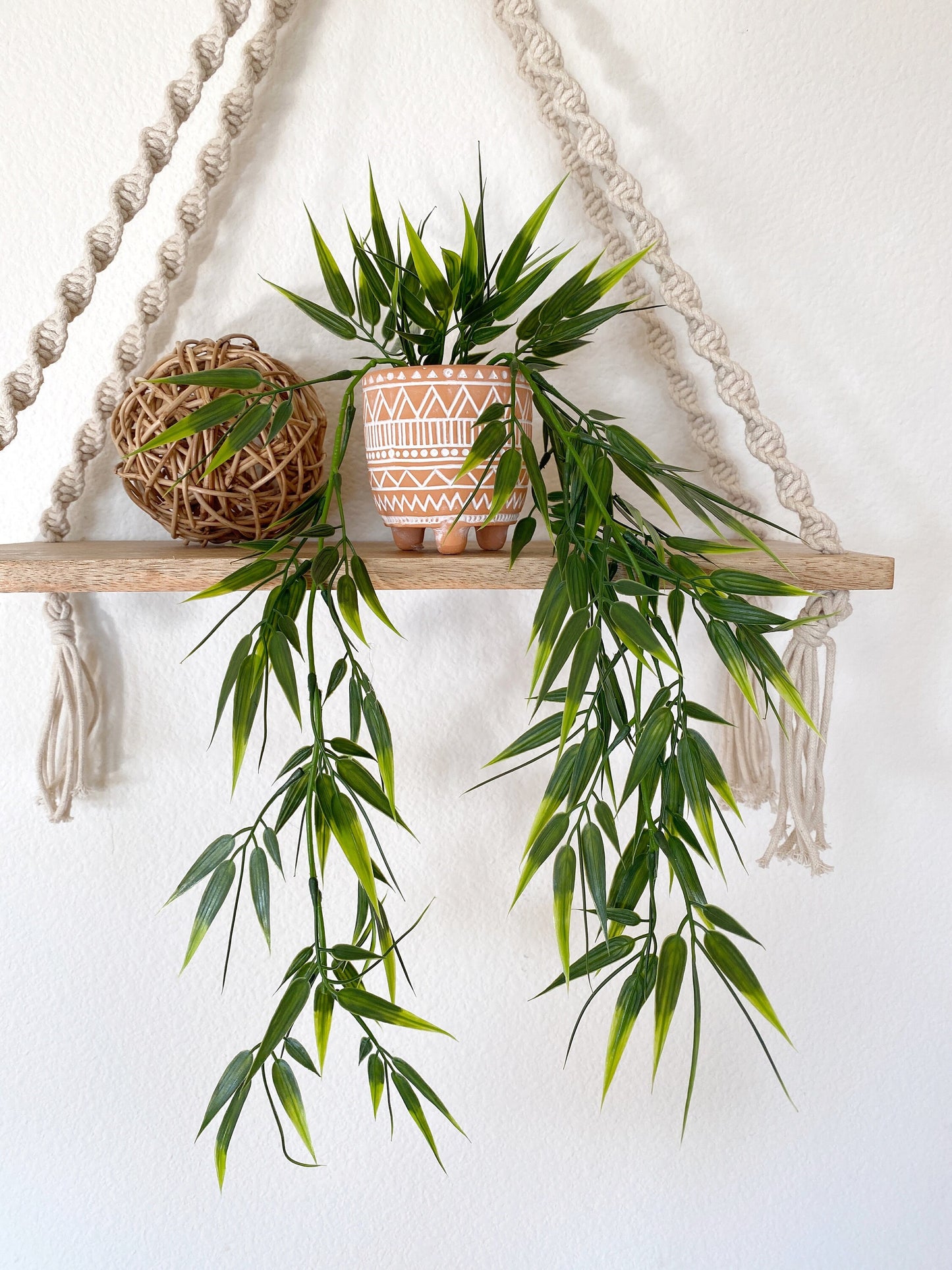 Artificial Bamboo Hanging Plant in textured Ceramic Pot