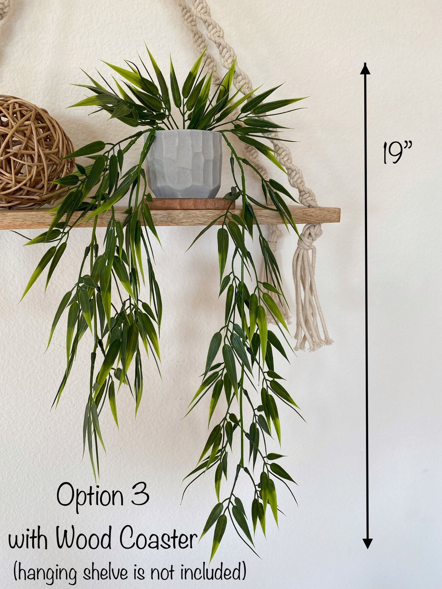 Hanging Faux Bamboo Plant in Handmade Concrete Pot