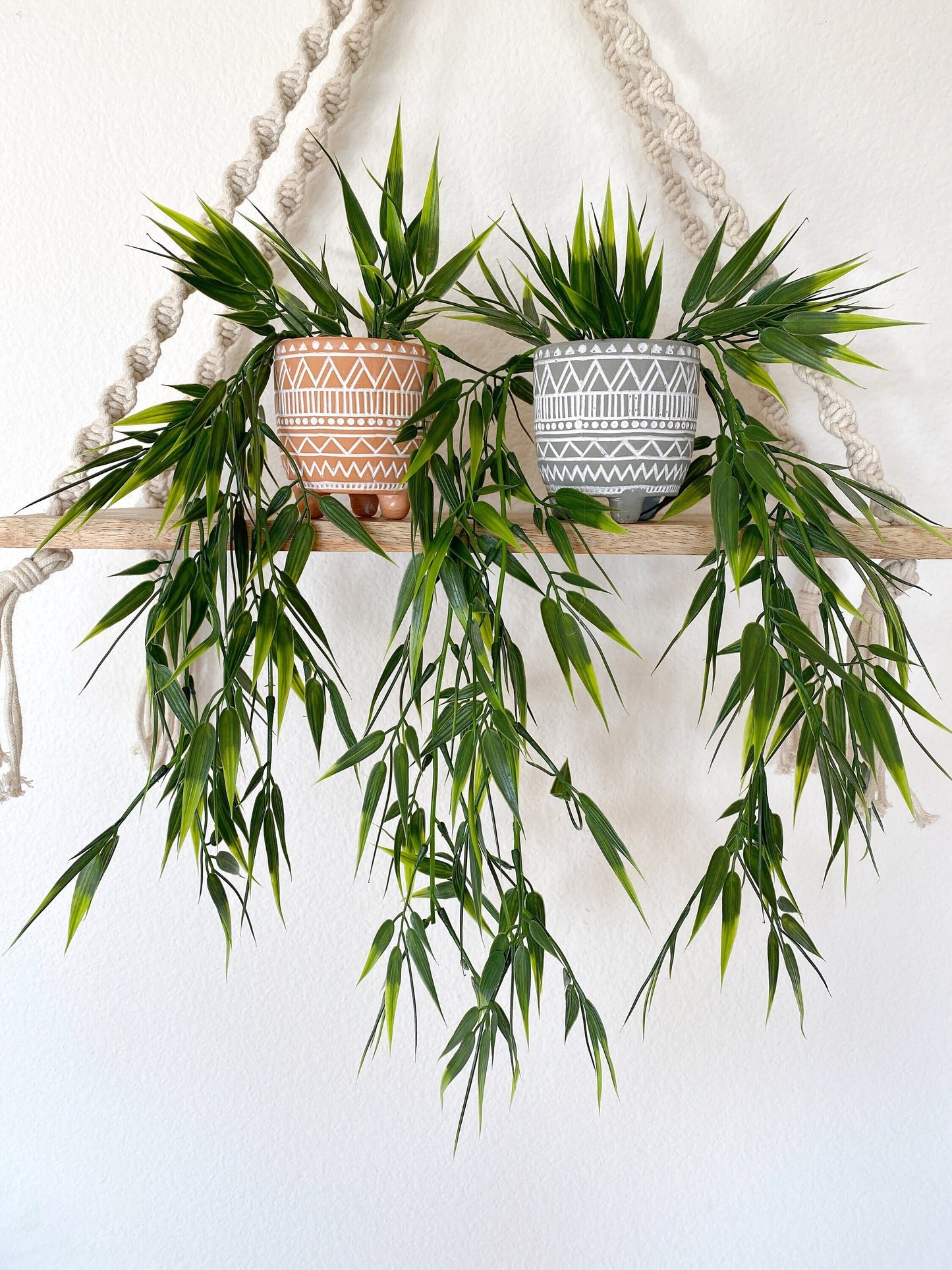 Artificial Bamboo Hanging Plant in textured Ceramic Pot